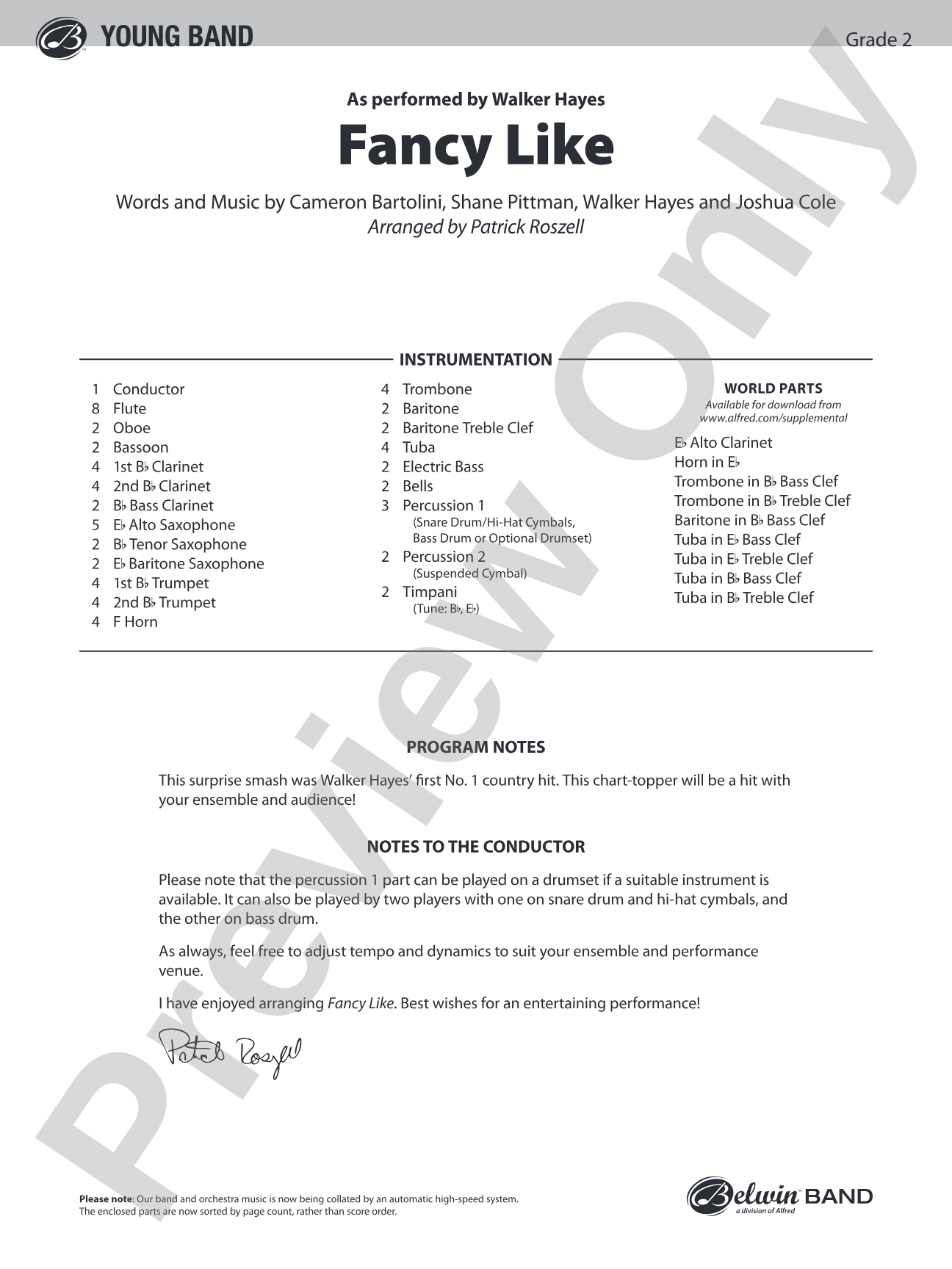 Fancy Like: Concert Band Conductor Score & Parts
