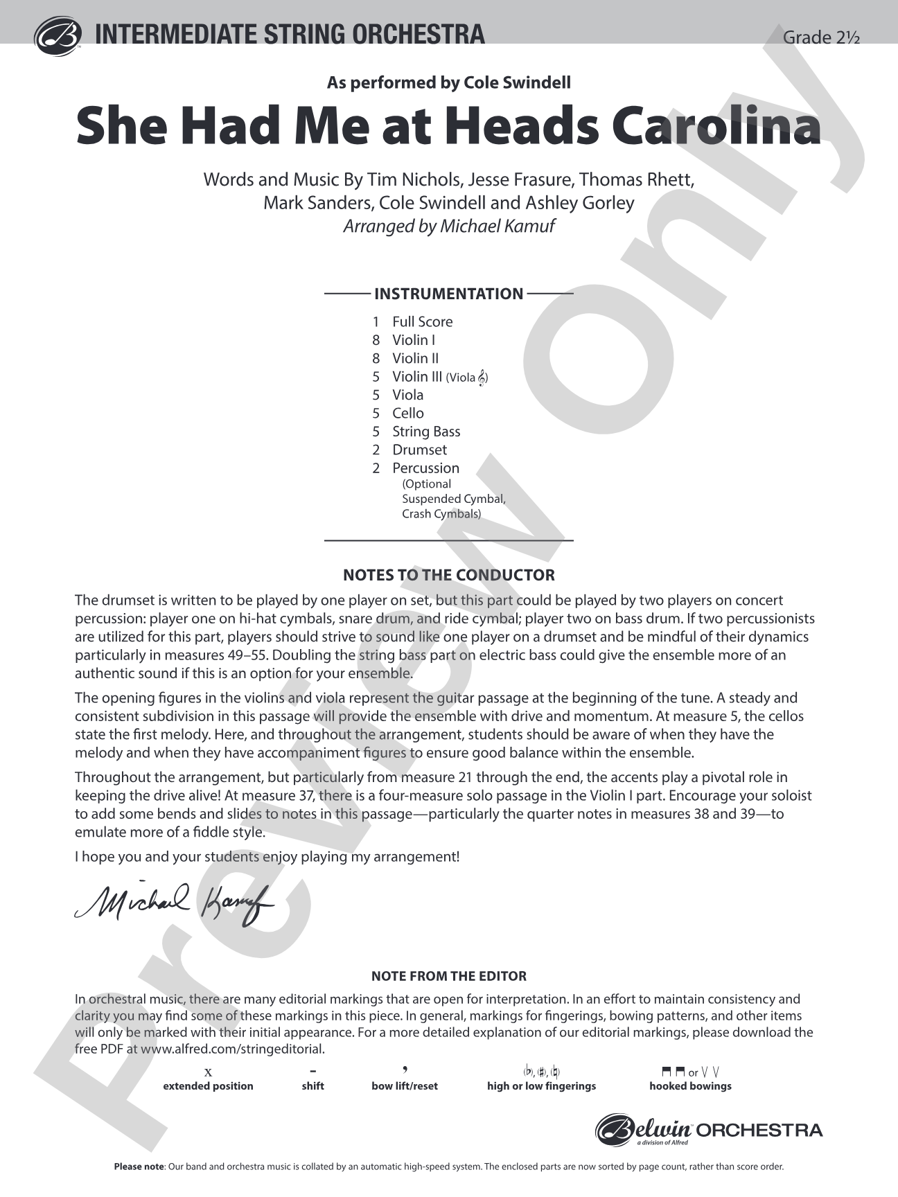 She Had Me at Heads Carolina: String Orchestra Conductor Score & Parts