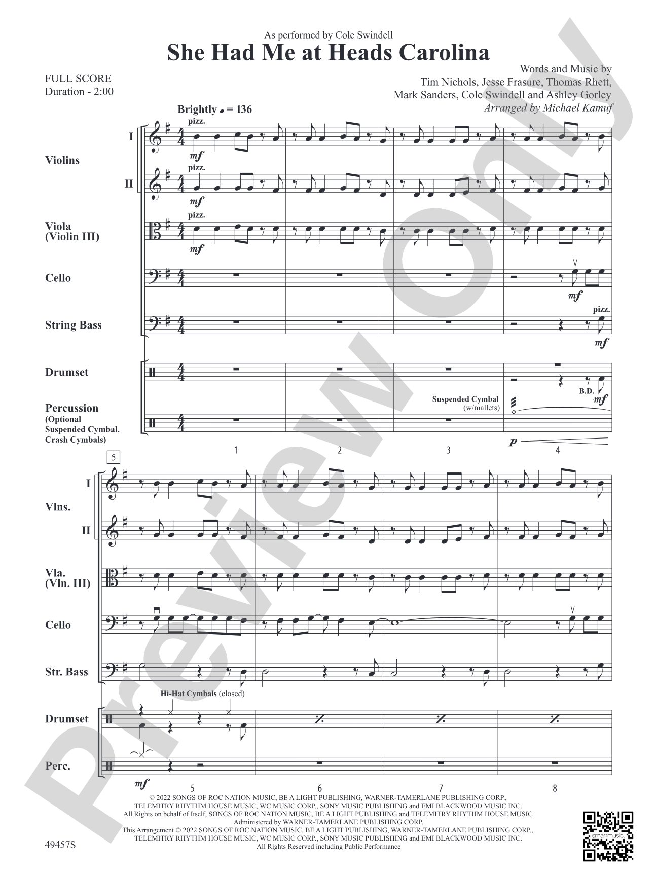 She Had Me at Heads Carolina: String Orchestra Conductor Score & Parts