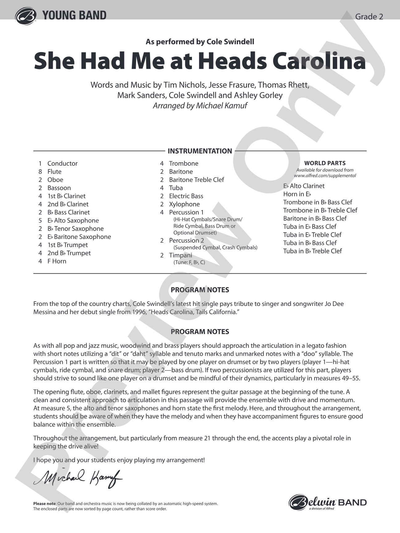 She Had Me at Heads Carolina: Concert Band Conductor Score & Parts