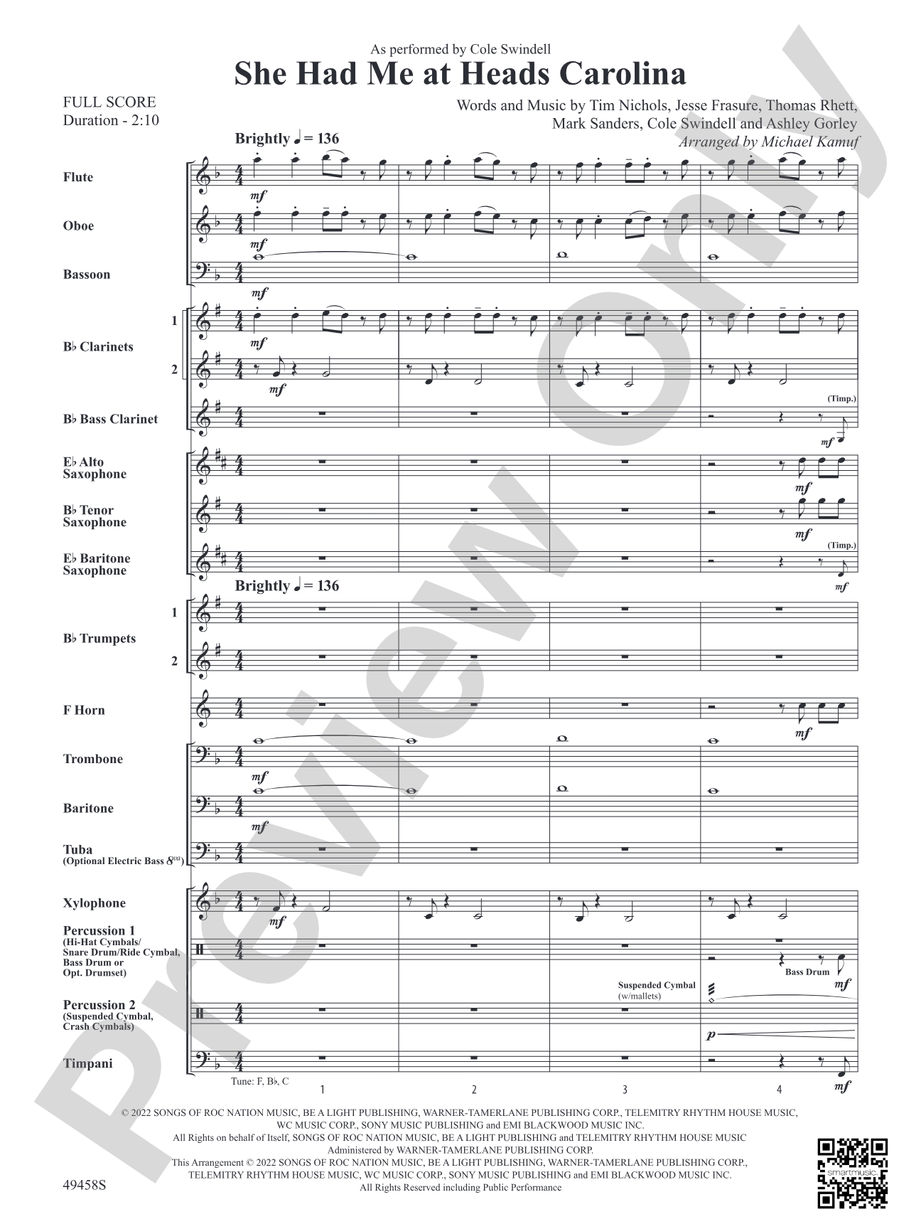 She Had Me at Heads Carolina: Concert Band Conductor Score & Parts