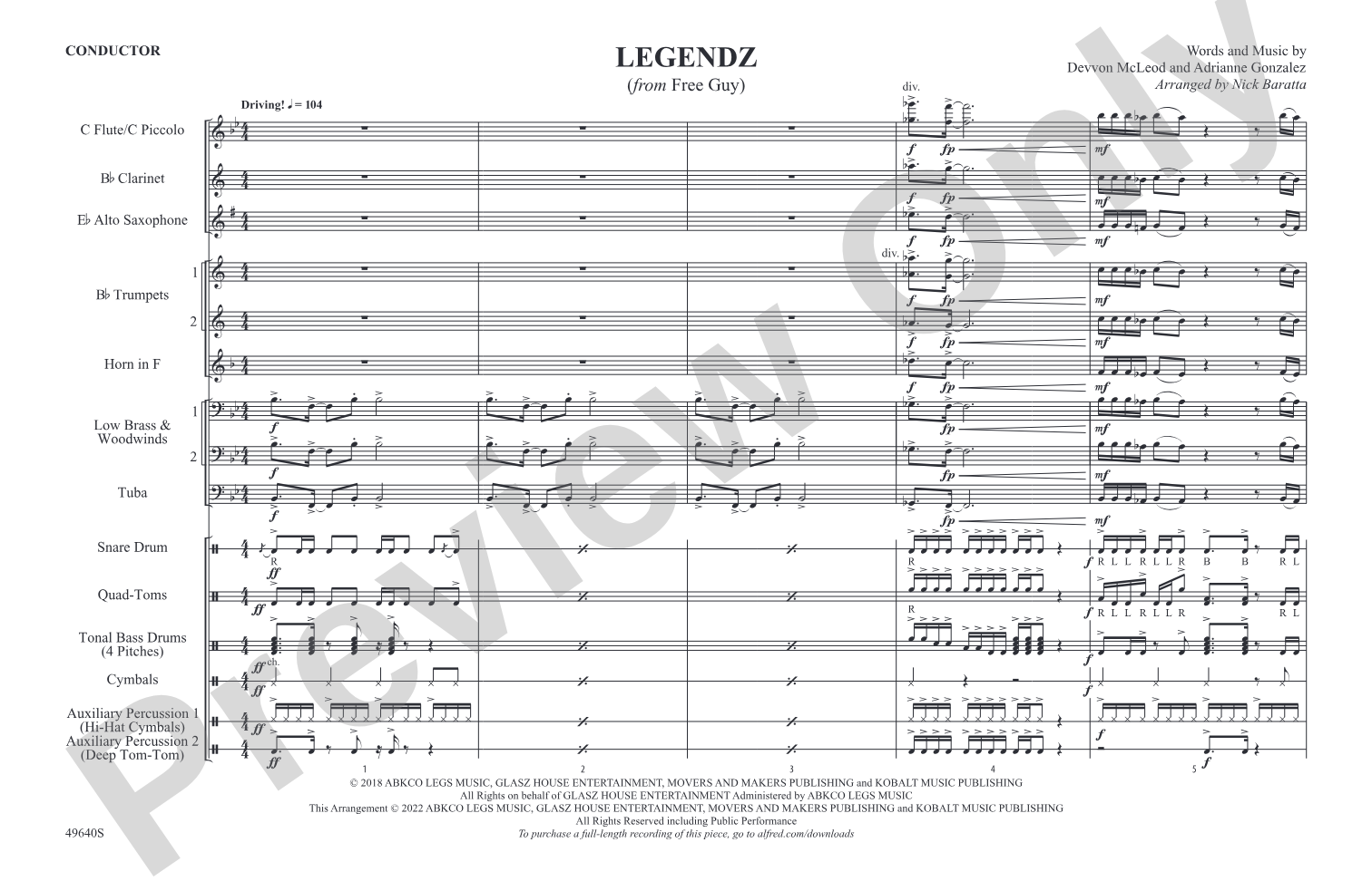 Legendz: Marching Band Conductor Score & Parts
