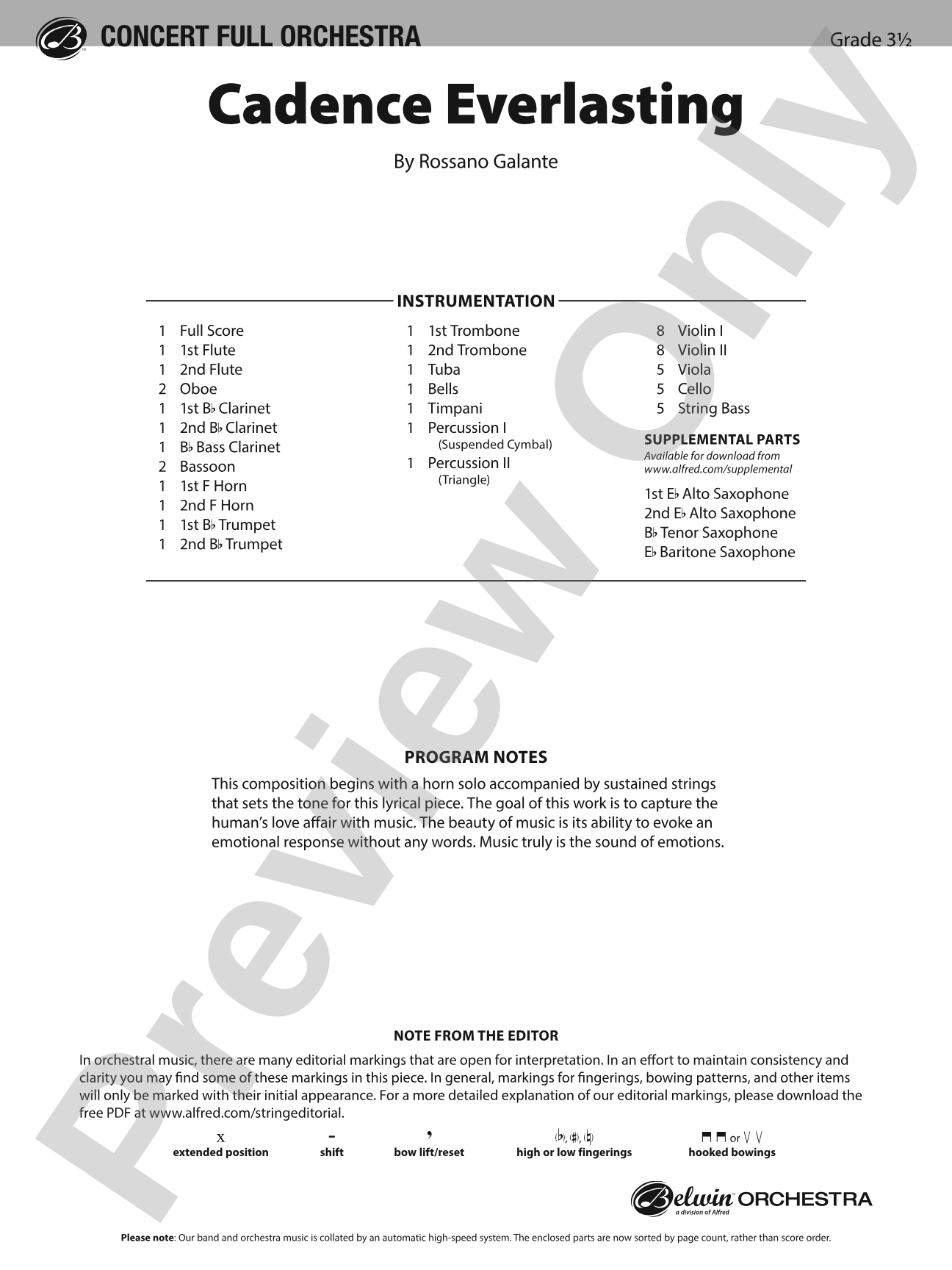 Cadence Everlasting: Full Orchestra Conductor Score & Parts