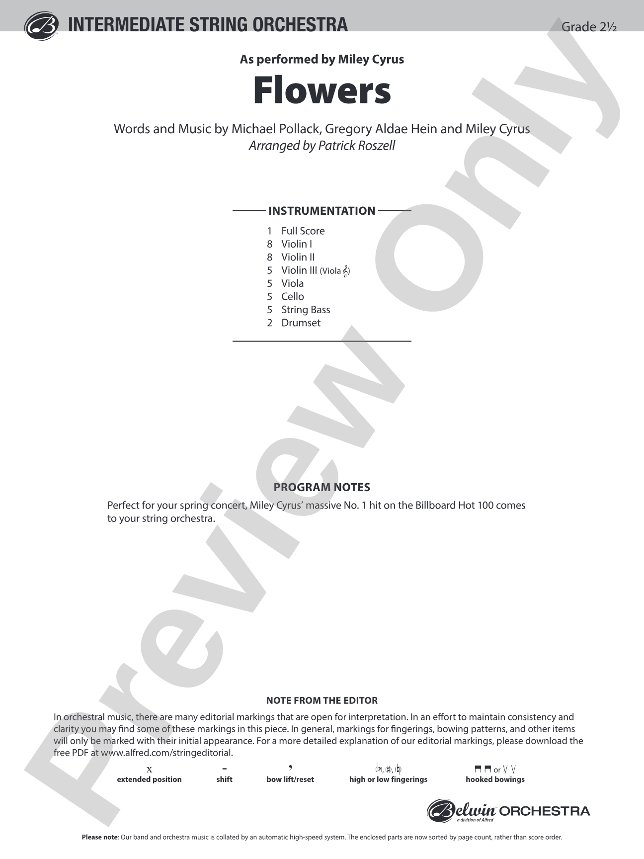 Flowers: String Orchestra Conductor Score & Parts