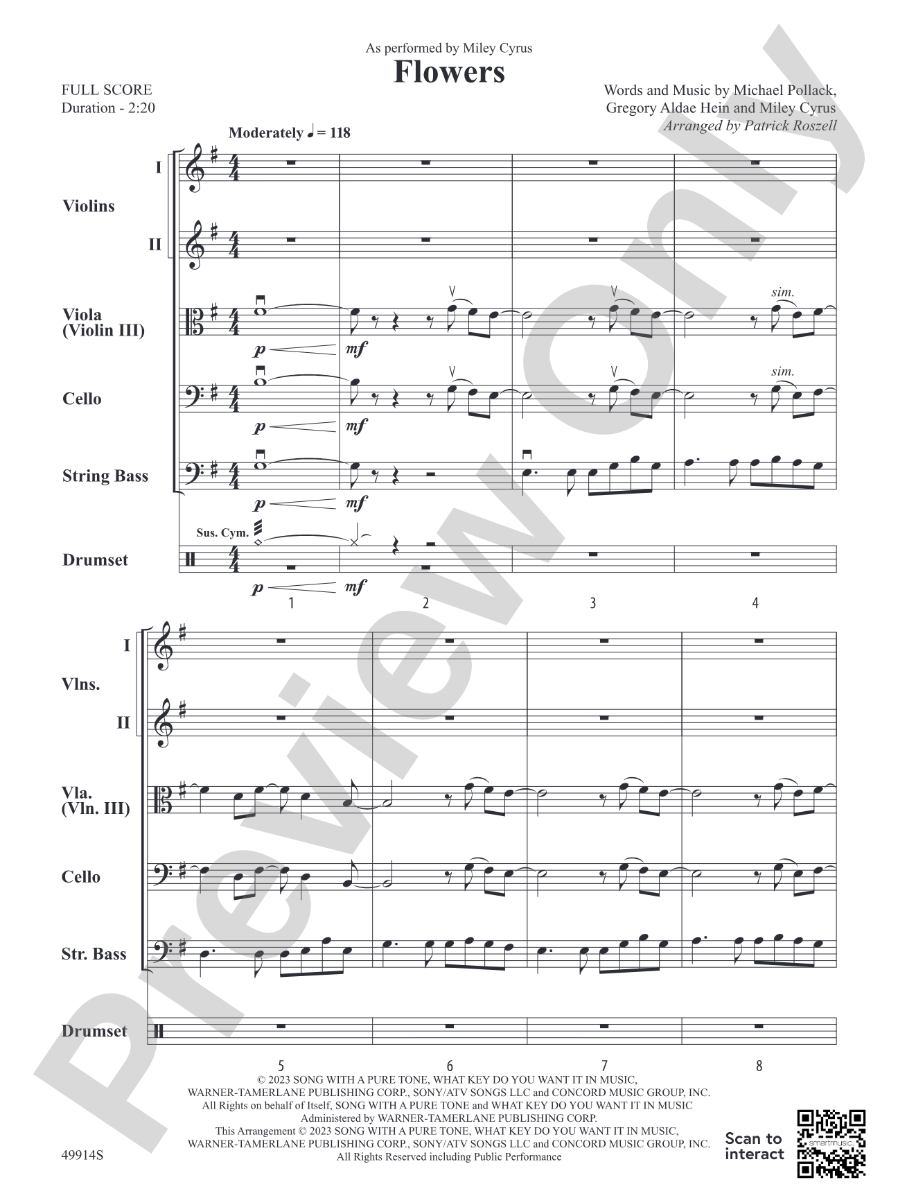 Flowers: String Orchestra Conductor Score & Parts