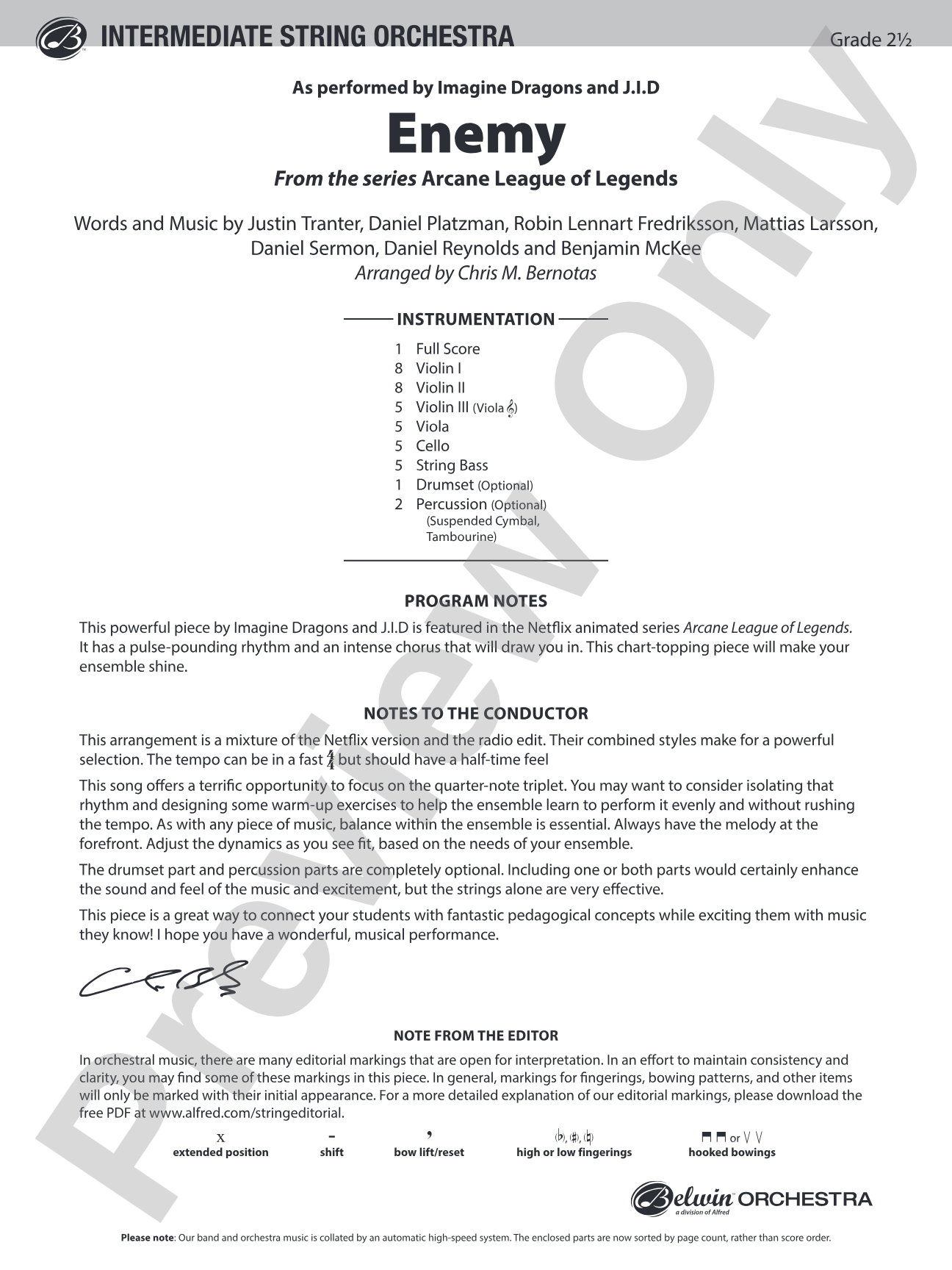 Enemy: String Orchestra Conductor Score & Parts