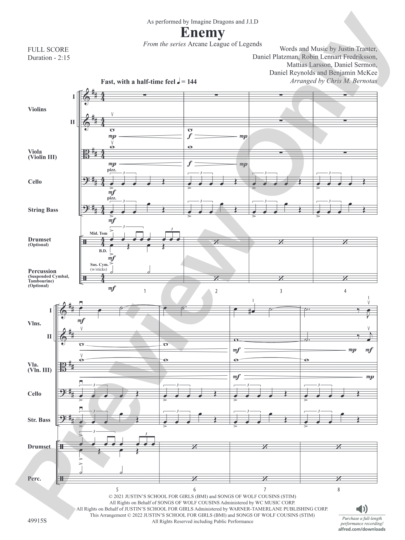 Enemy: String Orchestra Conductor Score & Parts
