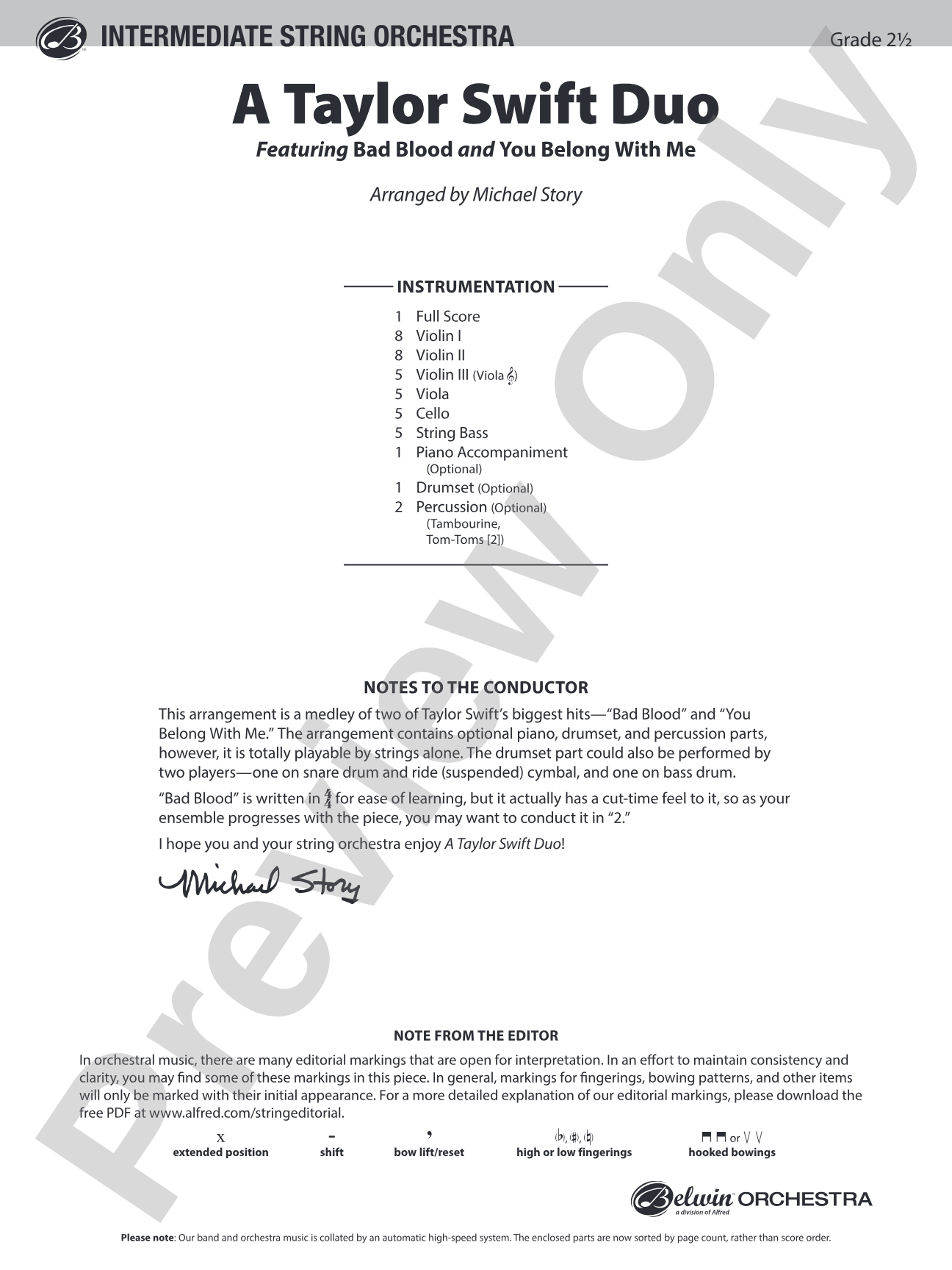 A Taylor Swift Duo: String Orchestra Conductor Score & Parts