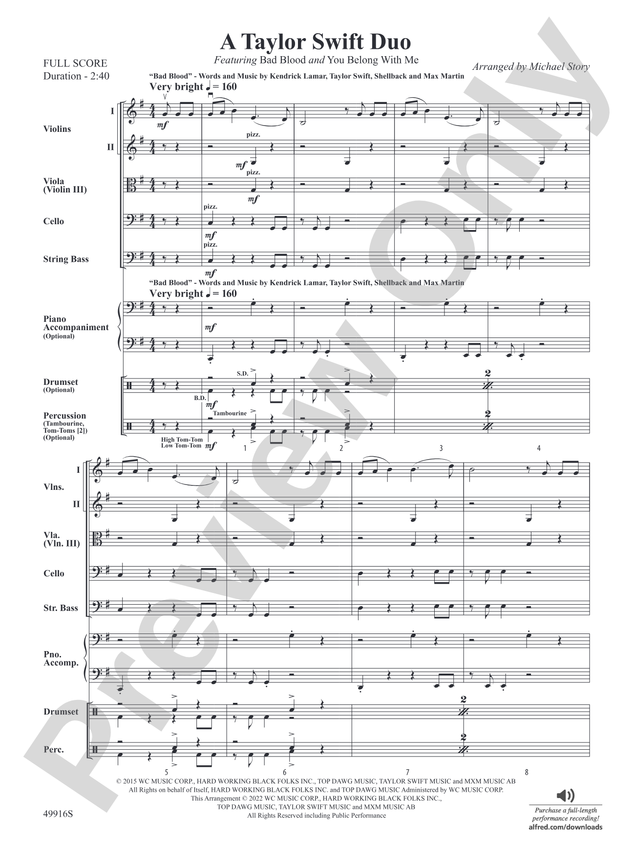 A Taylor Swift Duo: String Orchestra Conductor Score & Parts