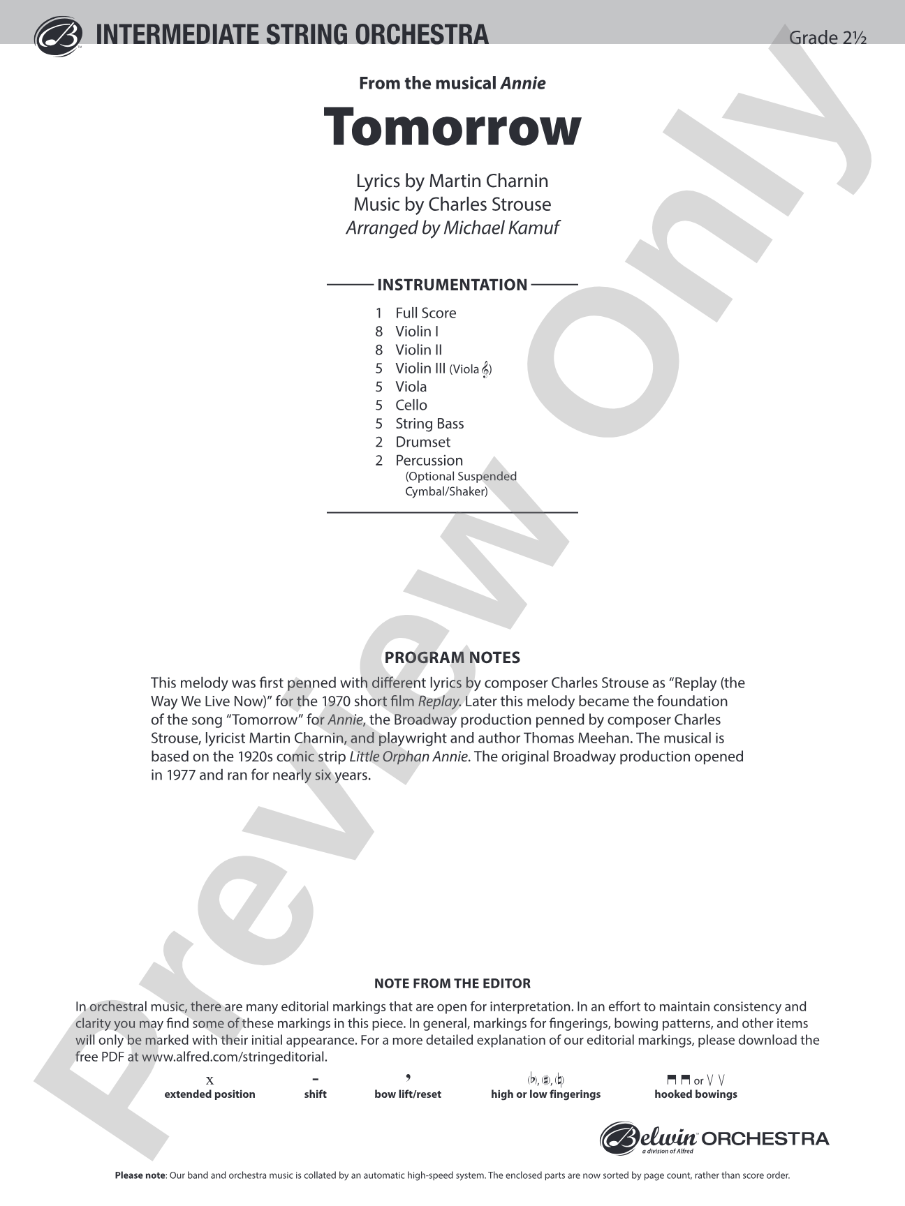 Tomorrow: String Orchestra Conductor Score & Parts