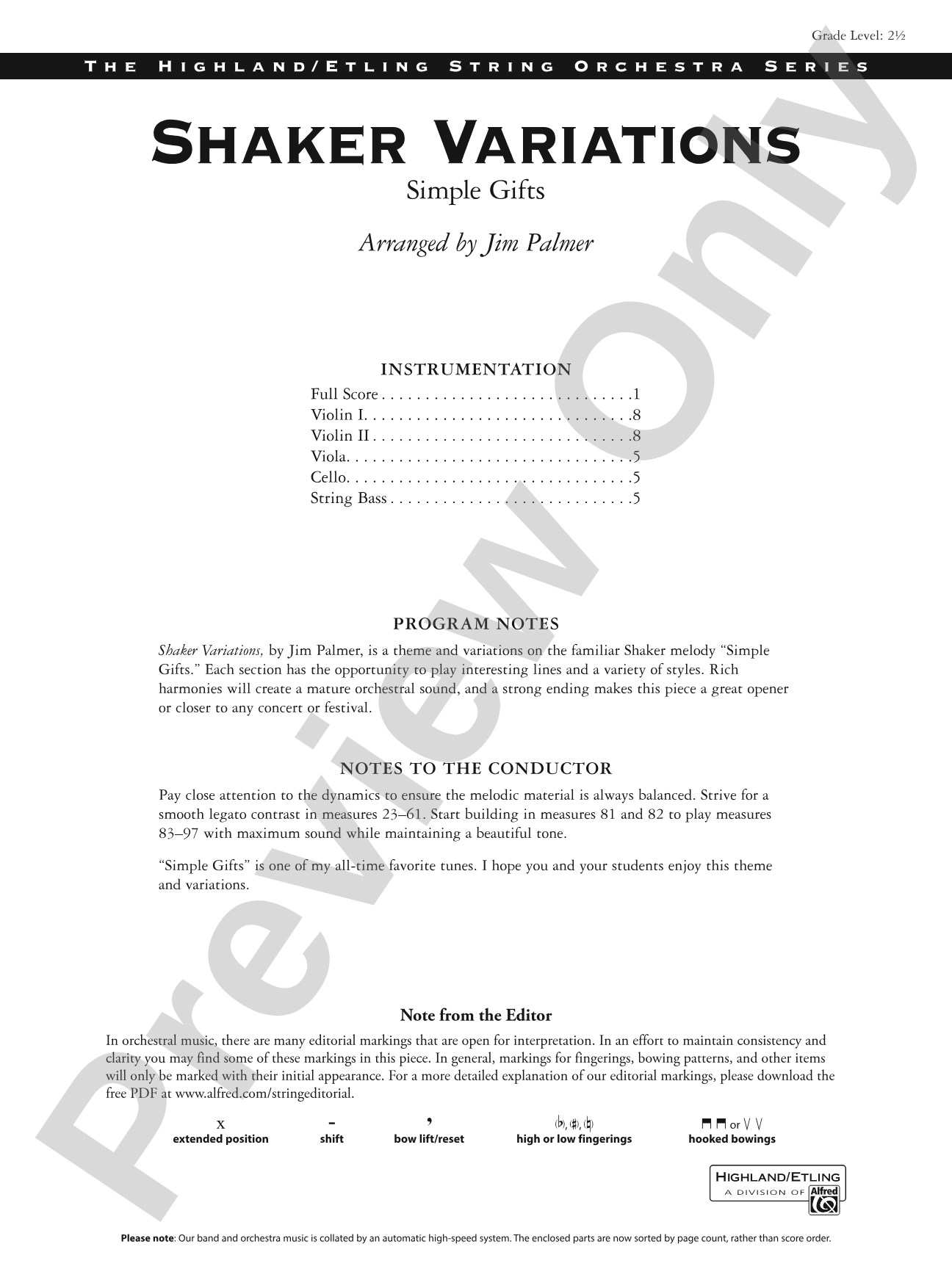 Shaker Variations: String Orchestra Conductor Score & Parts
