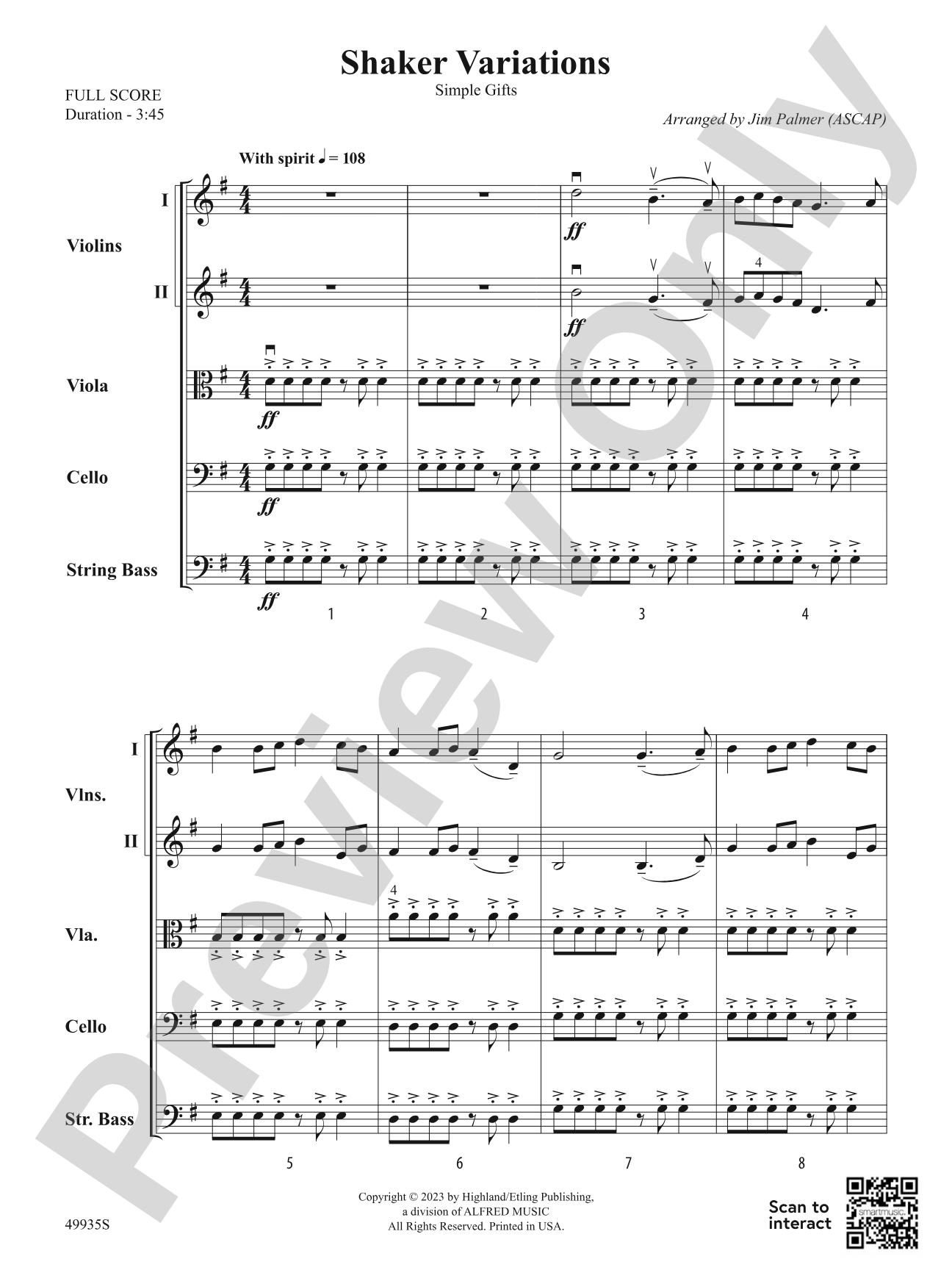 Shaker Variations: String Orchestra Conductor Score & Parts