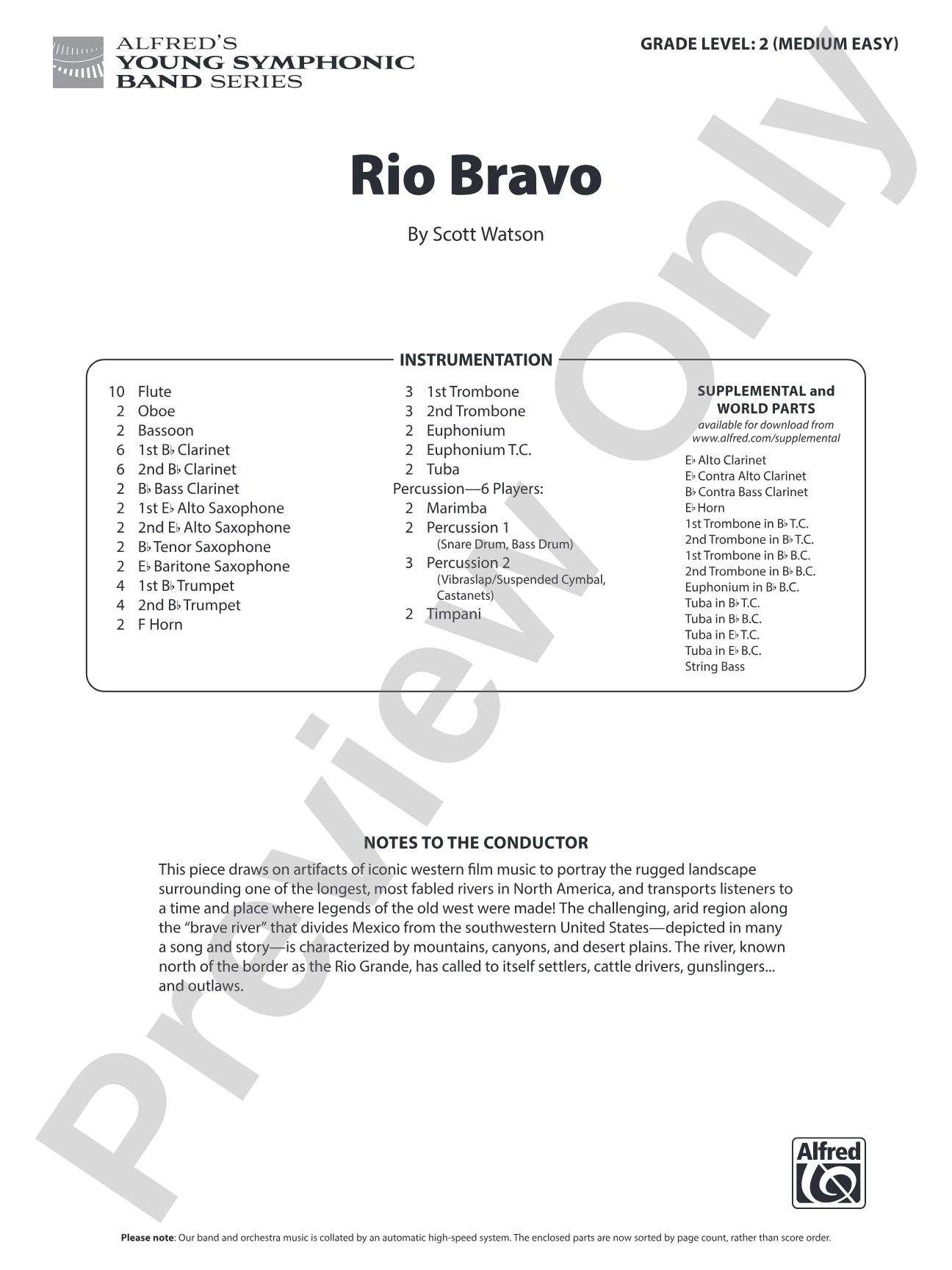 Rio Bravo: Concert Band Conductor Score & Parts