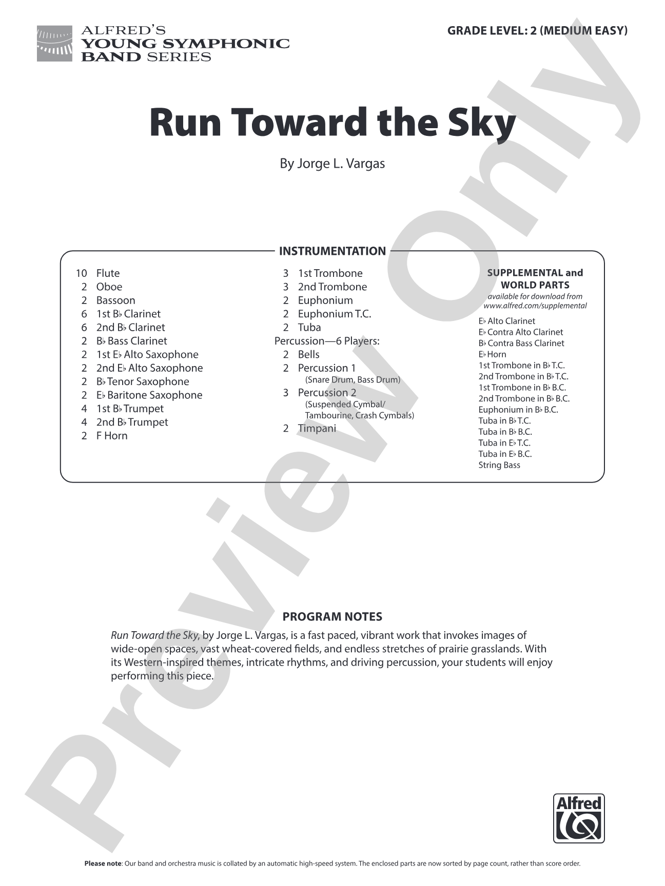 Run Toward the Sky: Concert Band Conductor Score & Parts