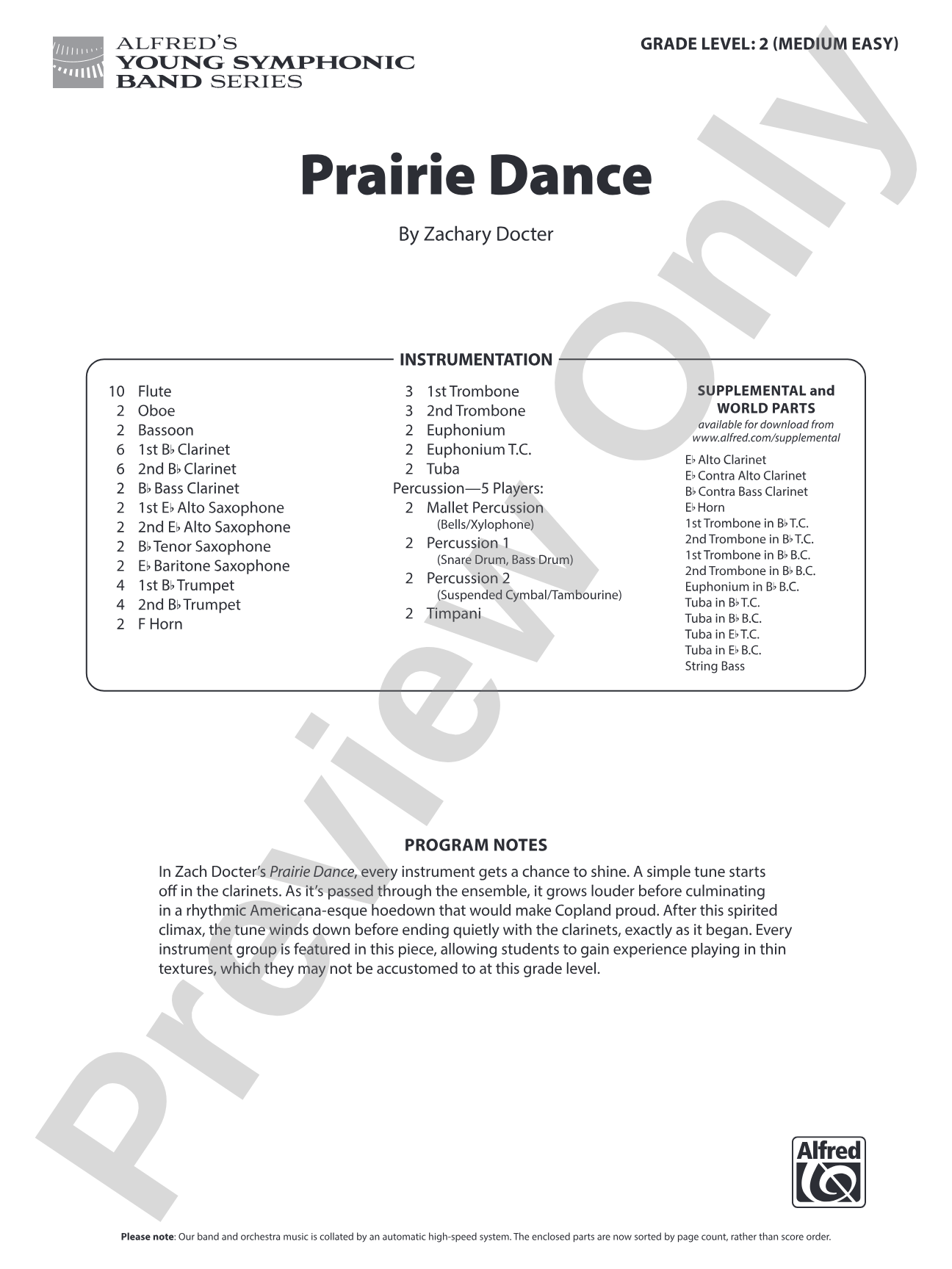Prairie Dance: Concert Band Conductor Score & Parts