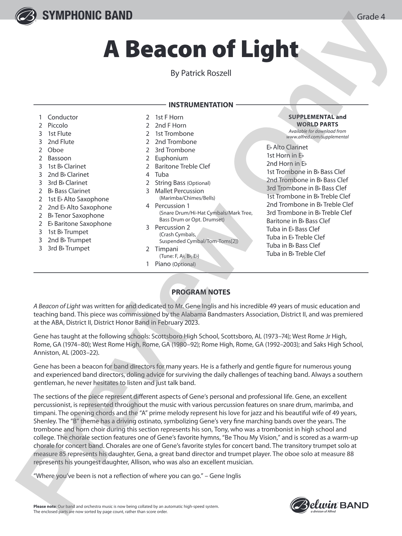A Beacon of Light: Concert Band Conductor Score & Parts