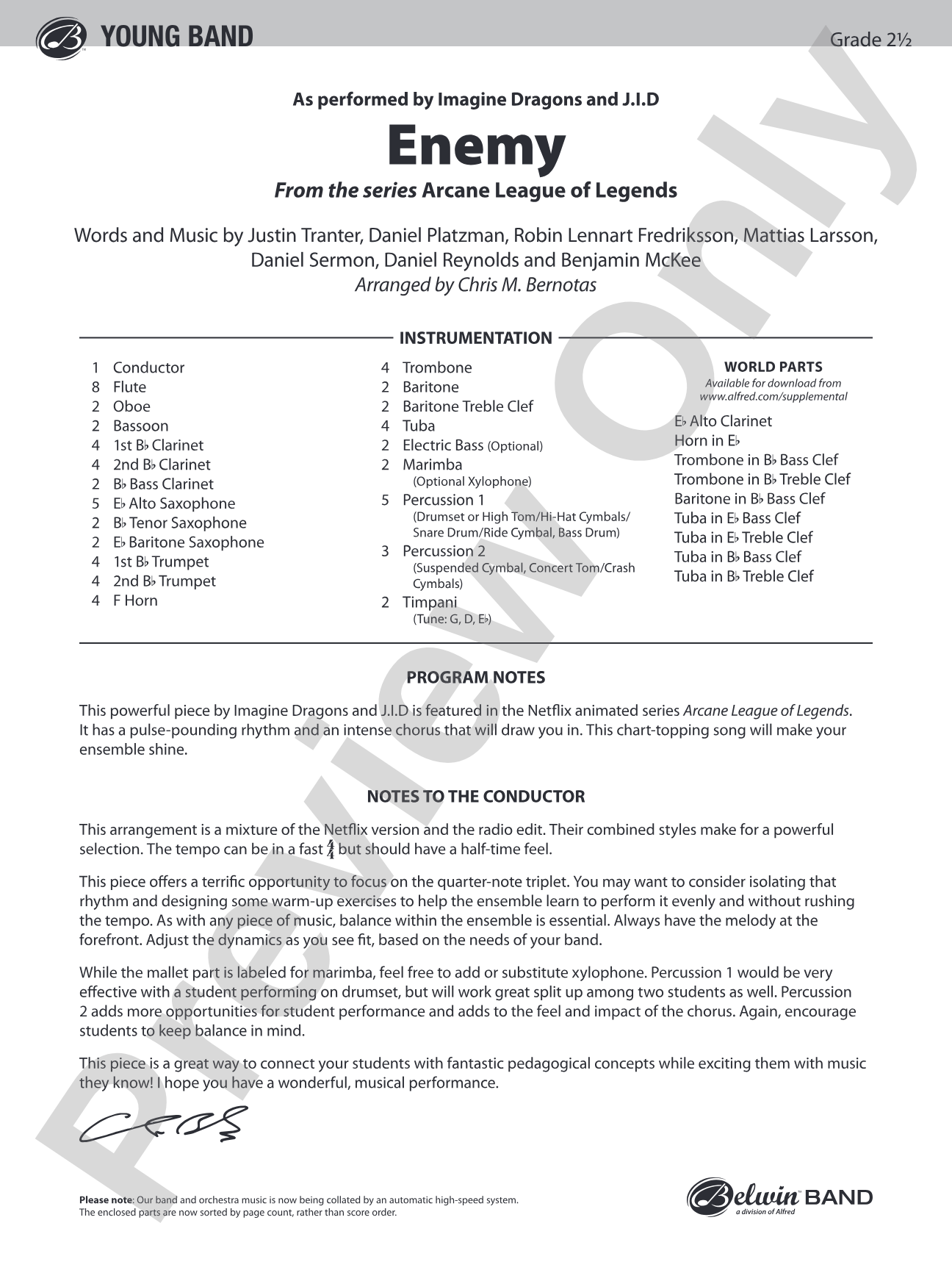Enemy: Concert Band Conductor Score & Parts