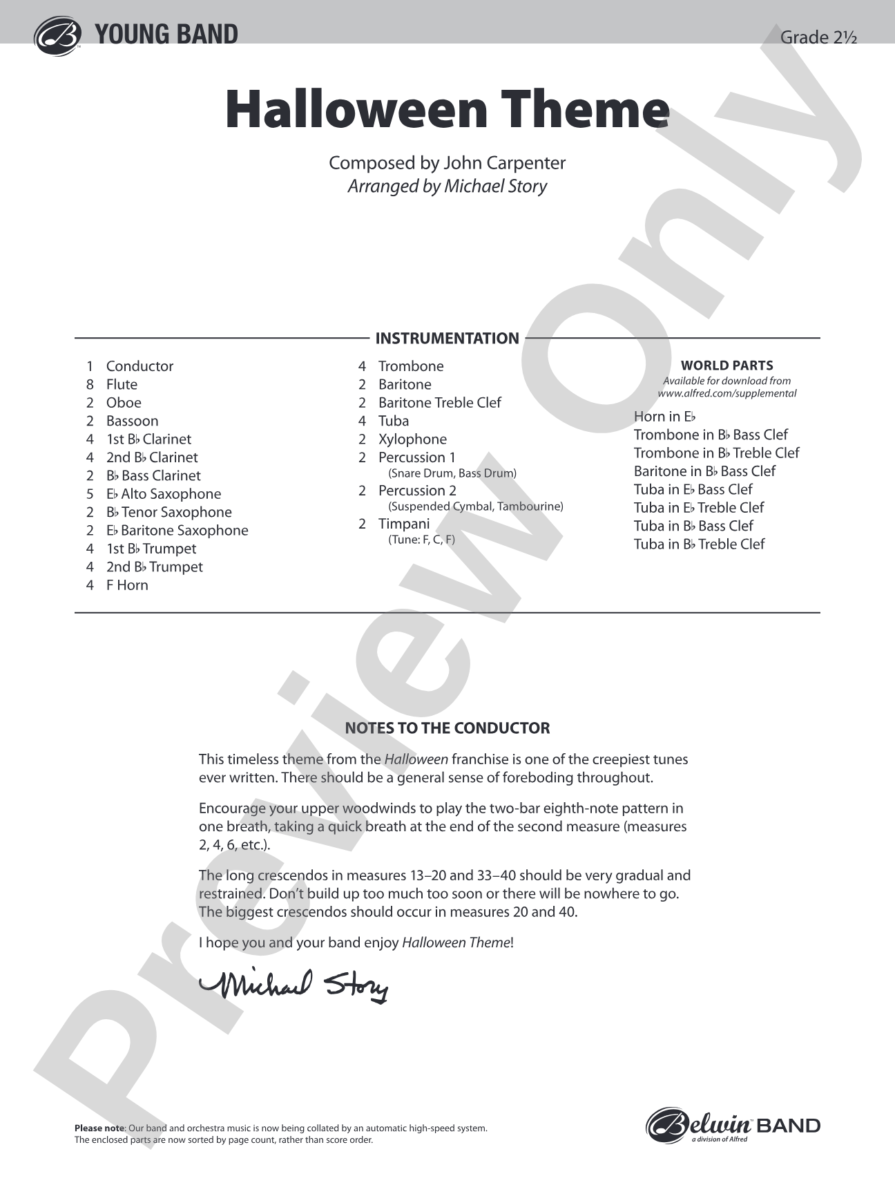 Halloween Theme: Concert Band Conductor Score & Parts
