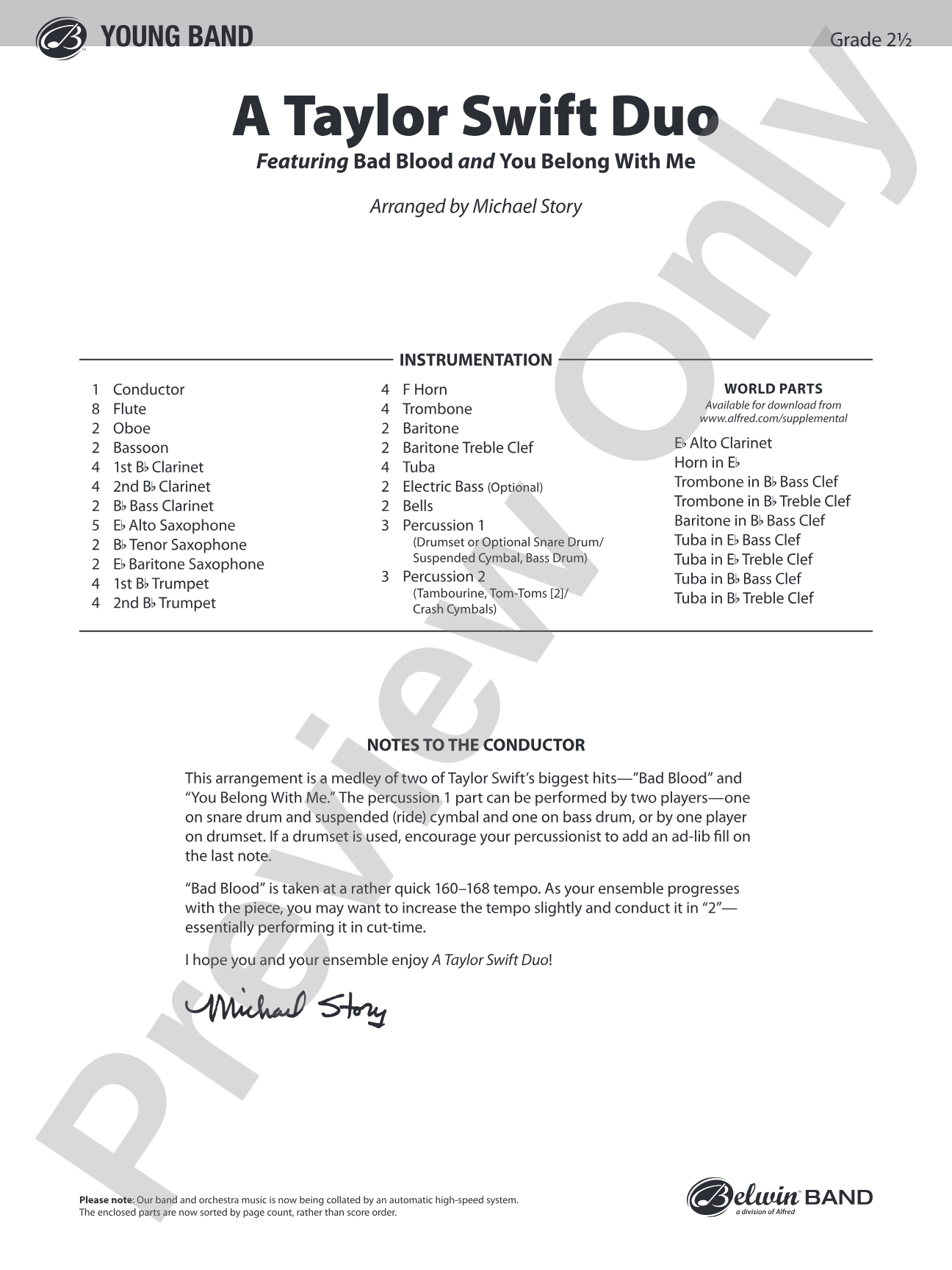 A Taylor Swift Duo: Concert Band Conductor Score & Parts