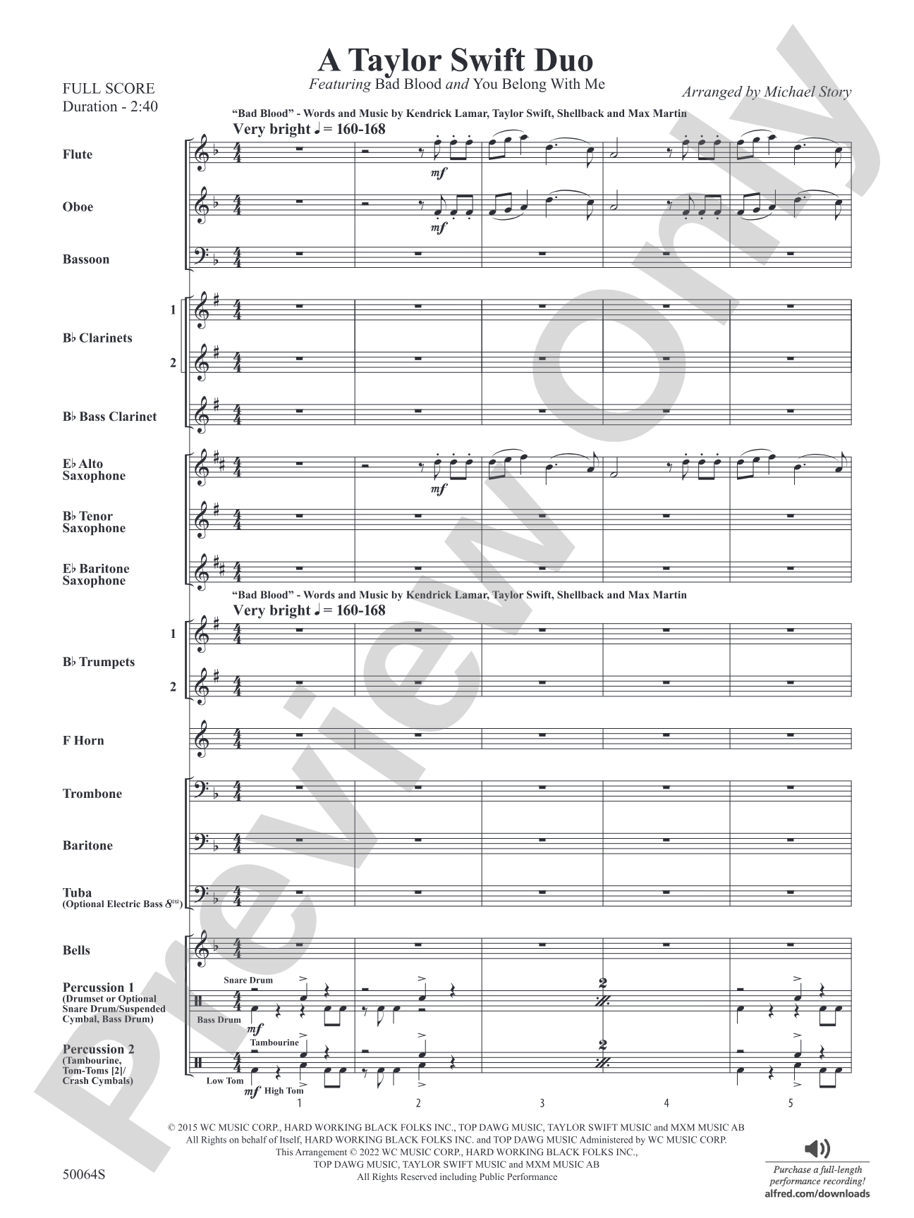 A Taylor Swift Duo: Concert Band Conductor Score & Parts
