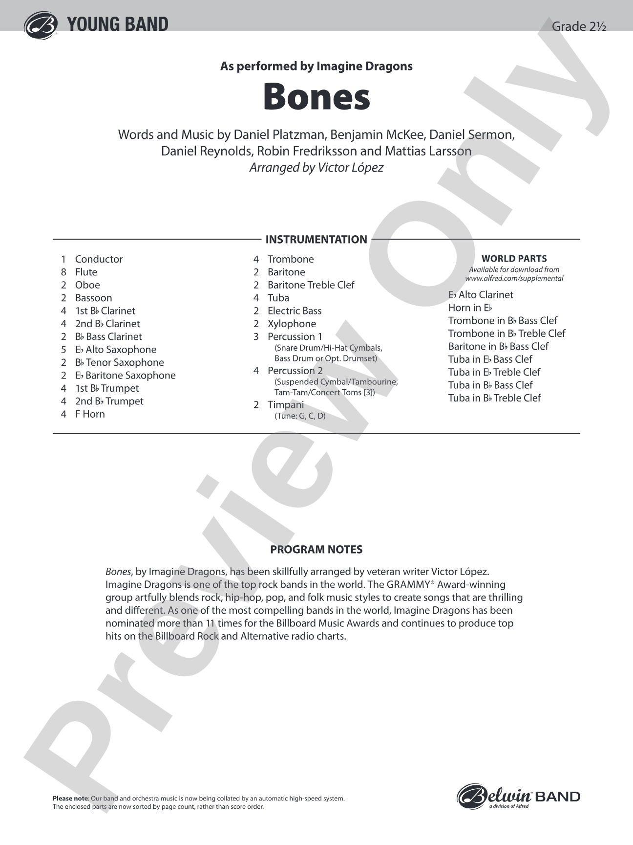 Bones: Concert Band Conductor Score & Parts
