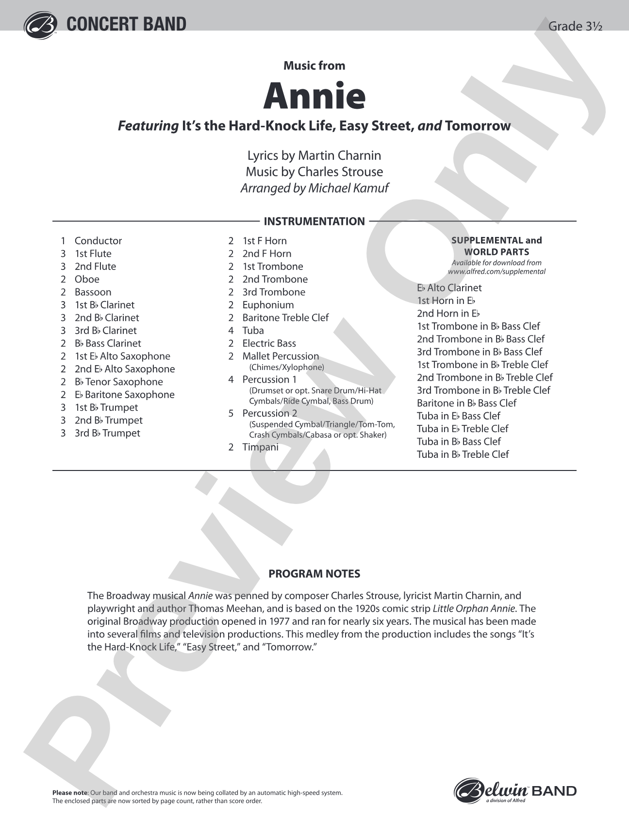 Annie: Concert Band Conductor Score & Parts