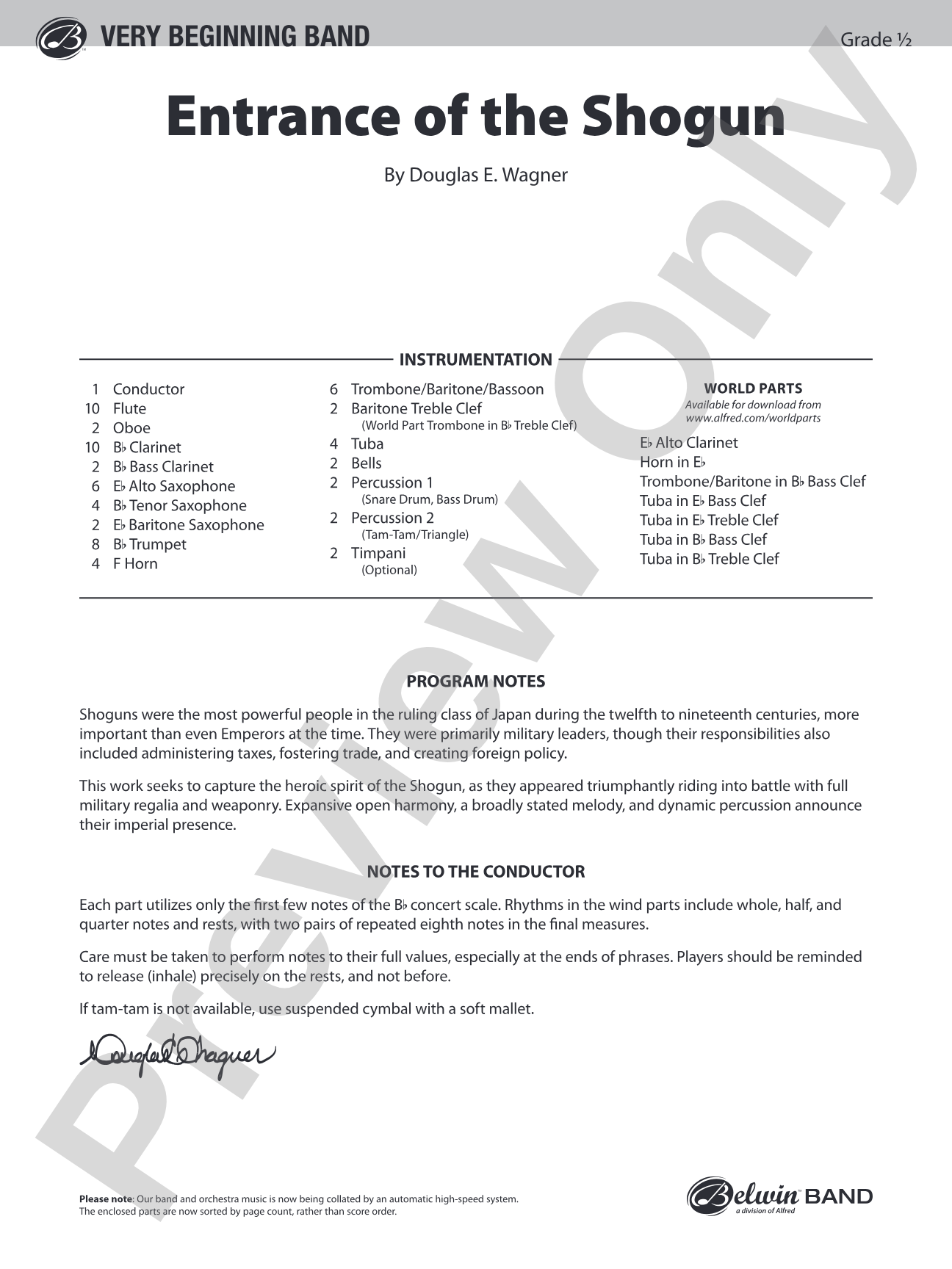 Entrance of the Shogun: Concert Band Conductor Score & Parts