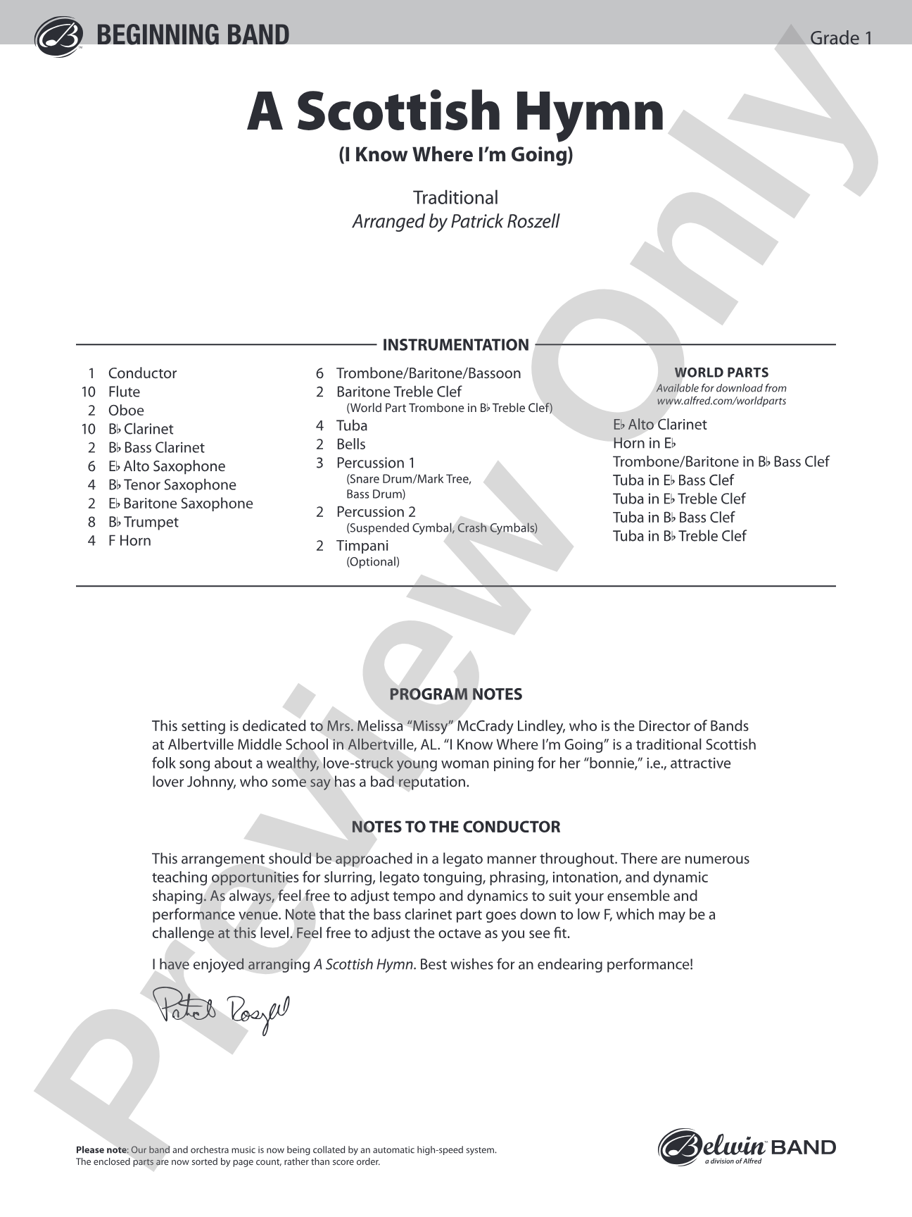 A Scottish Hymn: Concert Band Conductor Score & Parts