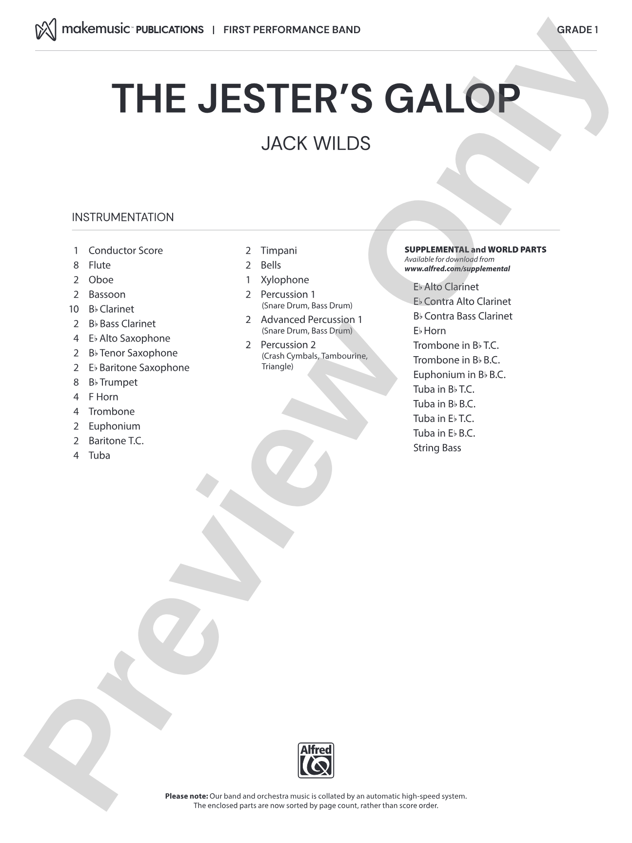 The Jester's Galop: Concert Band Conductor Score & Parts
