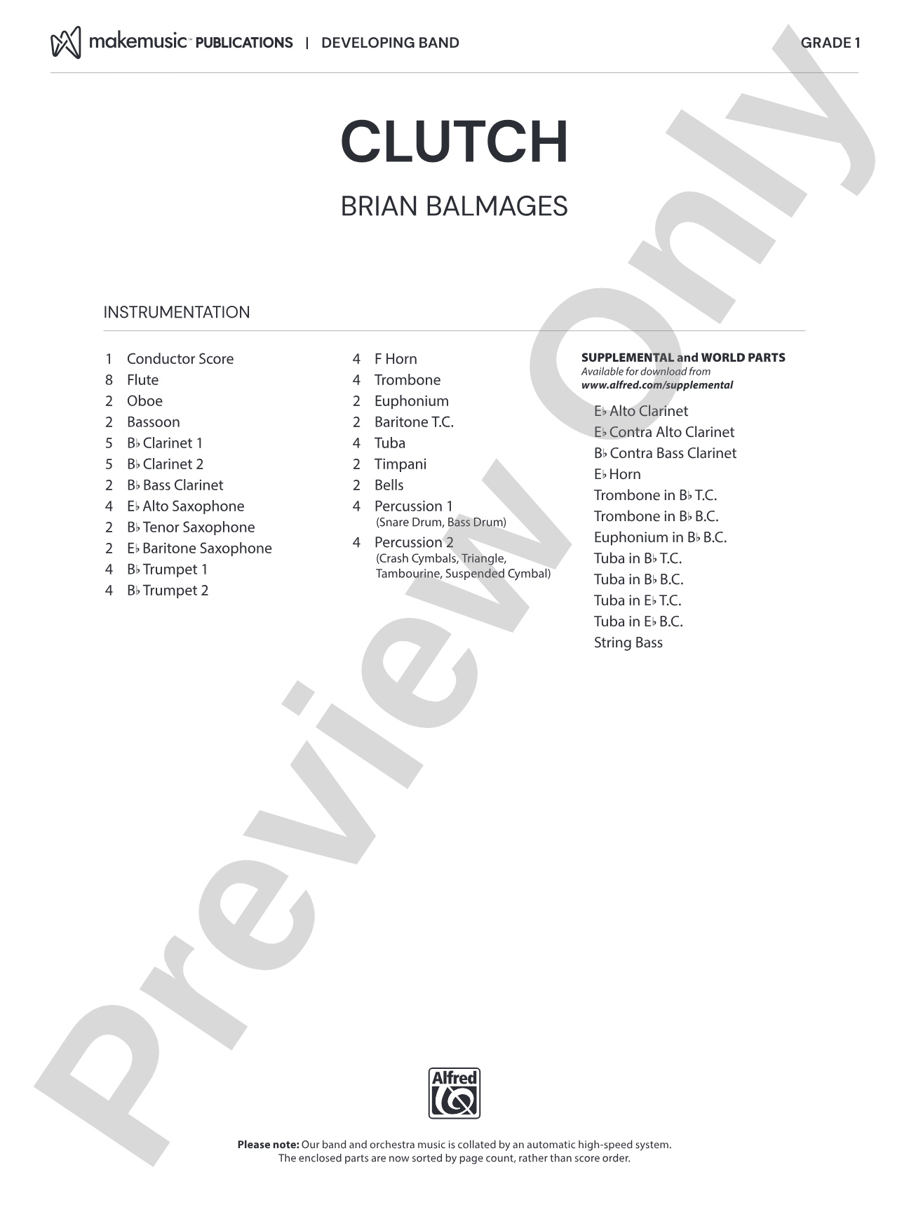 Clutch: Concert Band Conductor Score & Parts