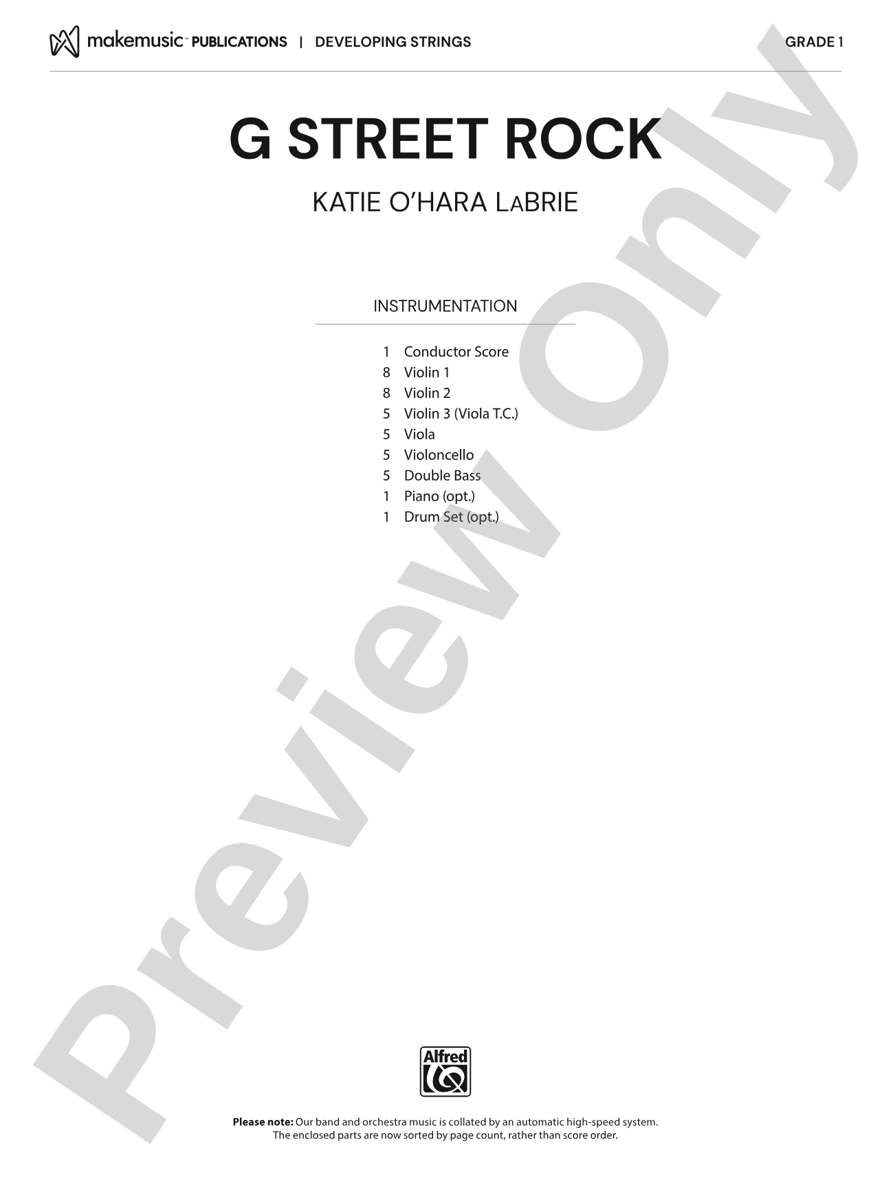 G Street Rock: String Orchestra Conductor Score & Parts