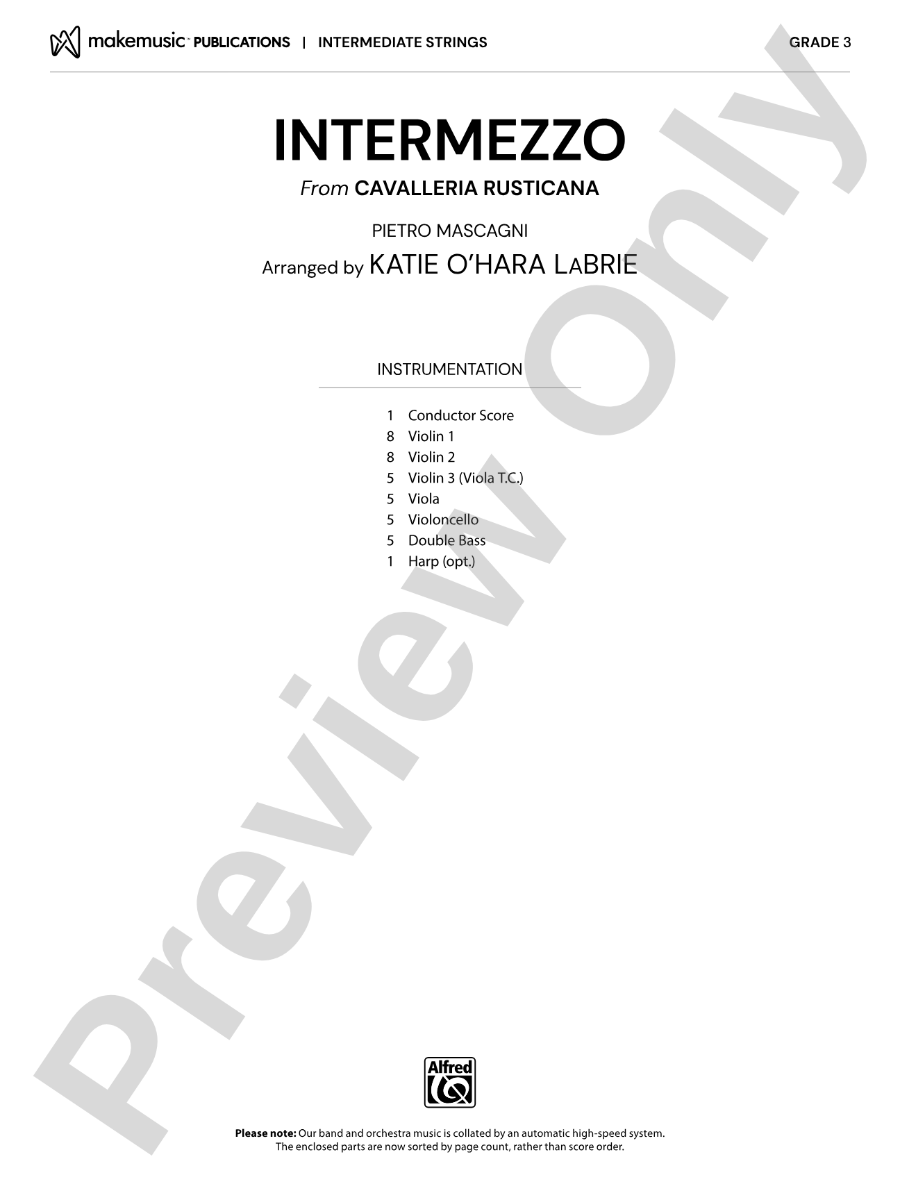 Intermezzo: String Orchestra Conductor Score & Parts