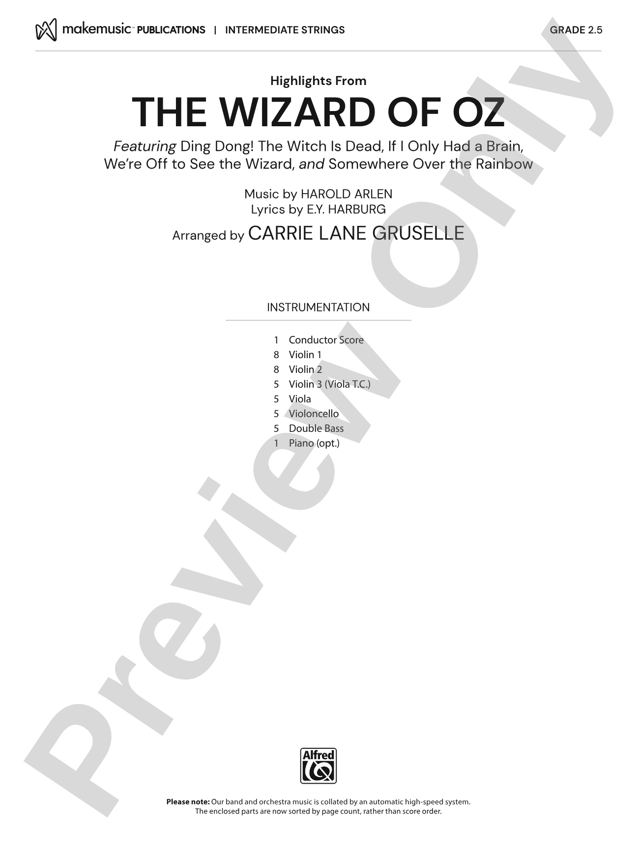 Highlights from The Wizard of Oz: String Orchestra Conductor Score & Parts