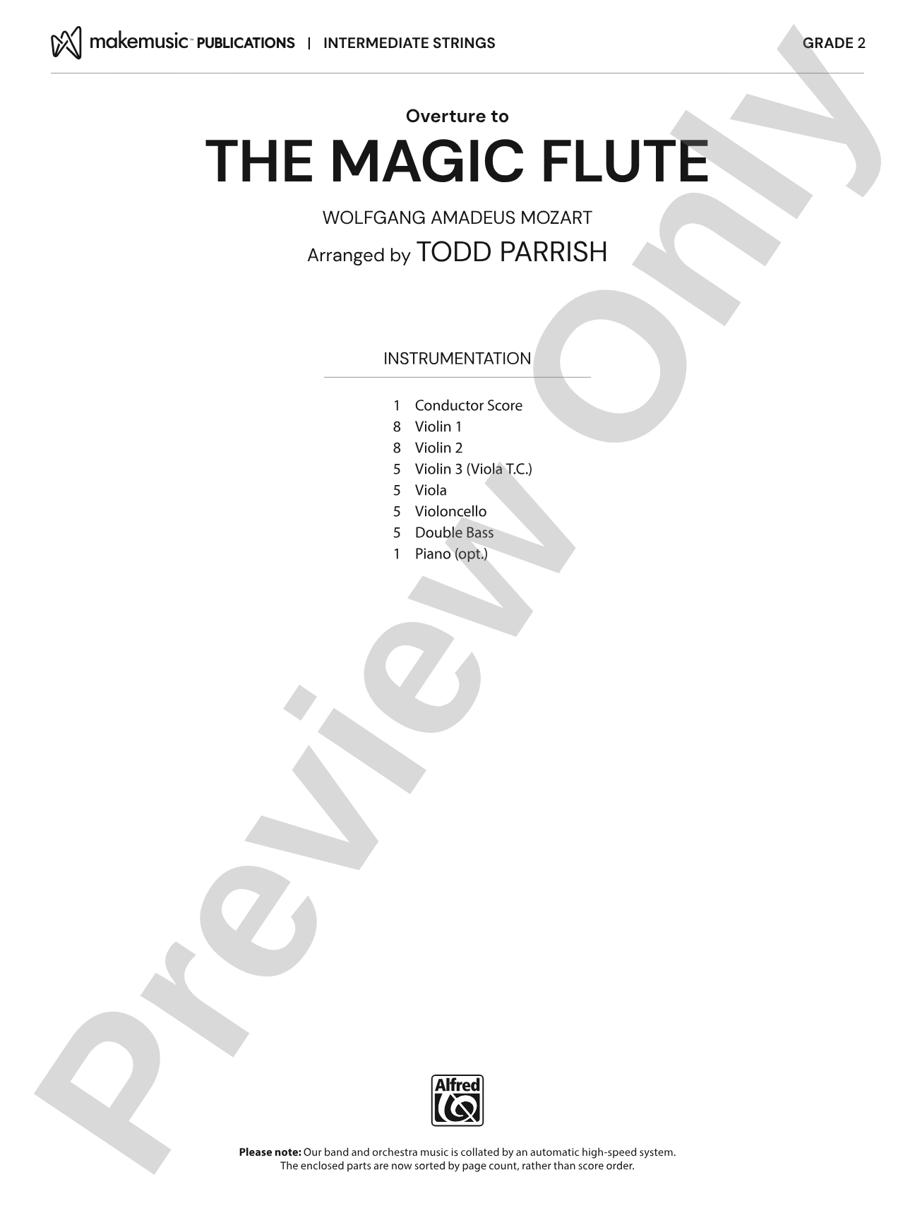 Overture to The Magic Flute: String Orchestra Conductor Score & Parts
