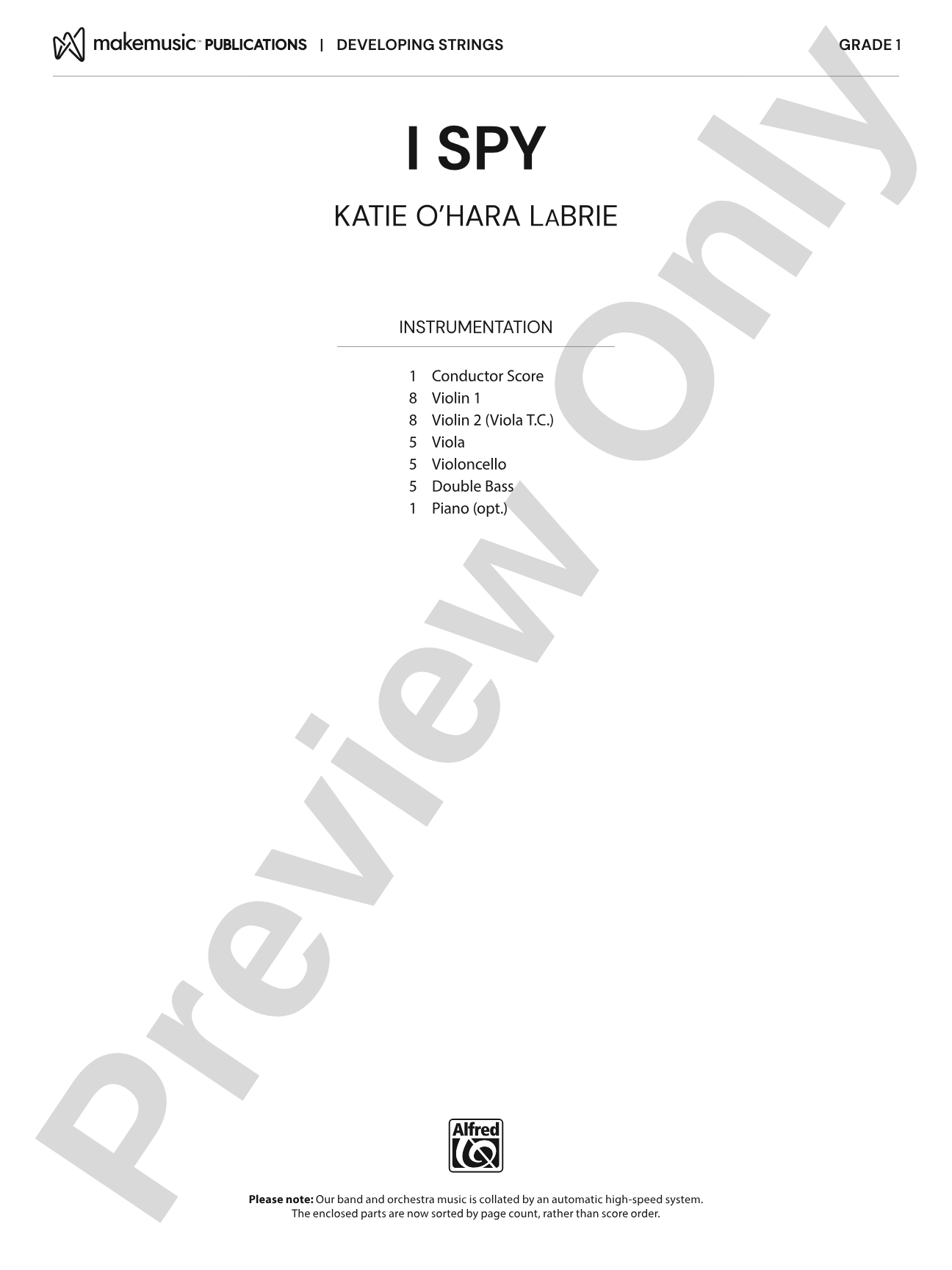 I Spy: String Orchestra Conductor Score & Parts