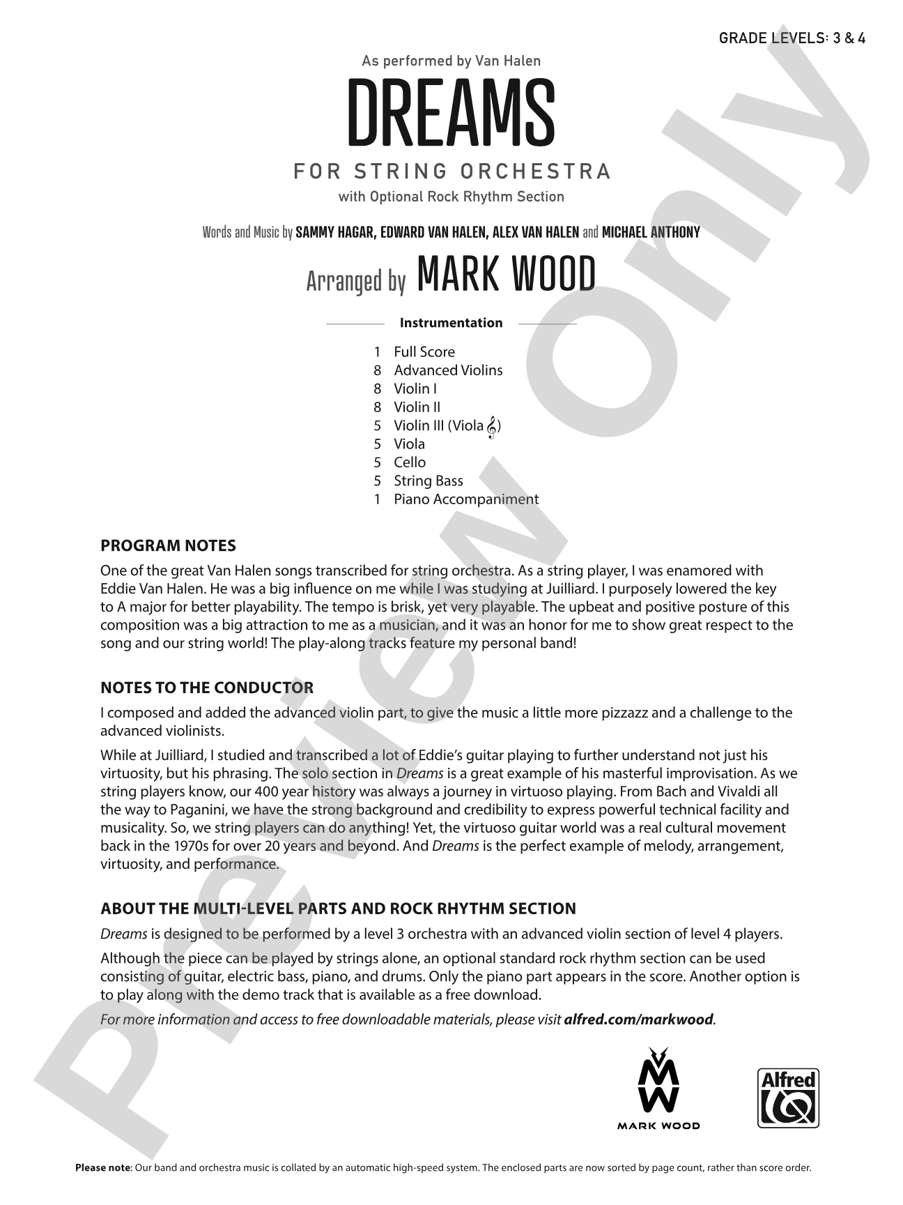 Dreams: String Orchestra Conductor Score & Parts