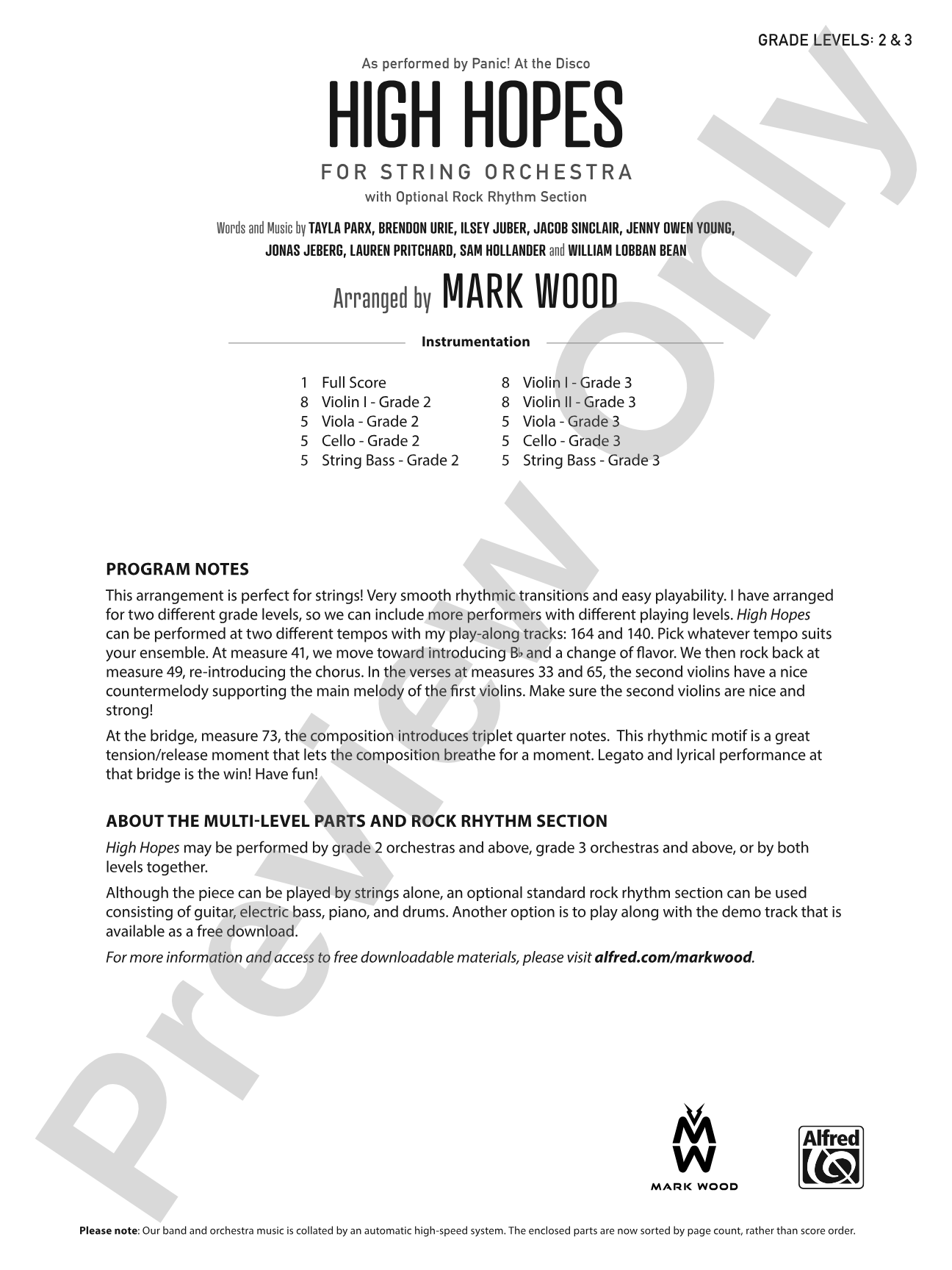 High Hopes: String Orchestra Conductor Score & Parts