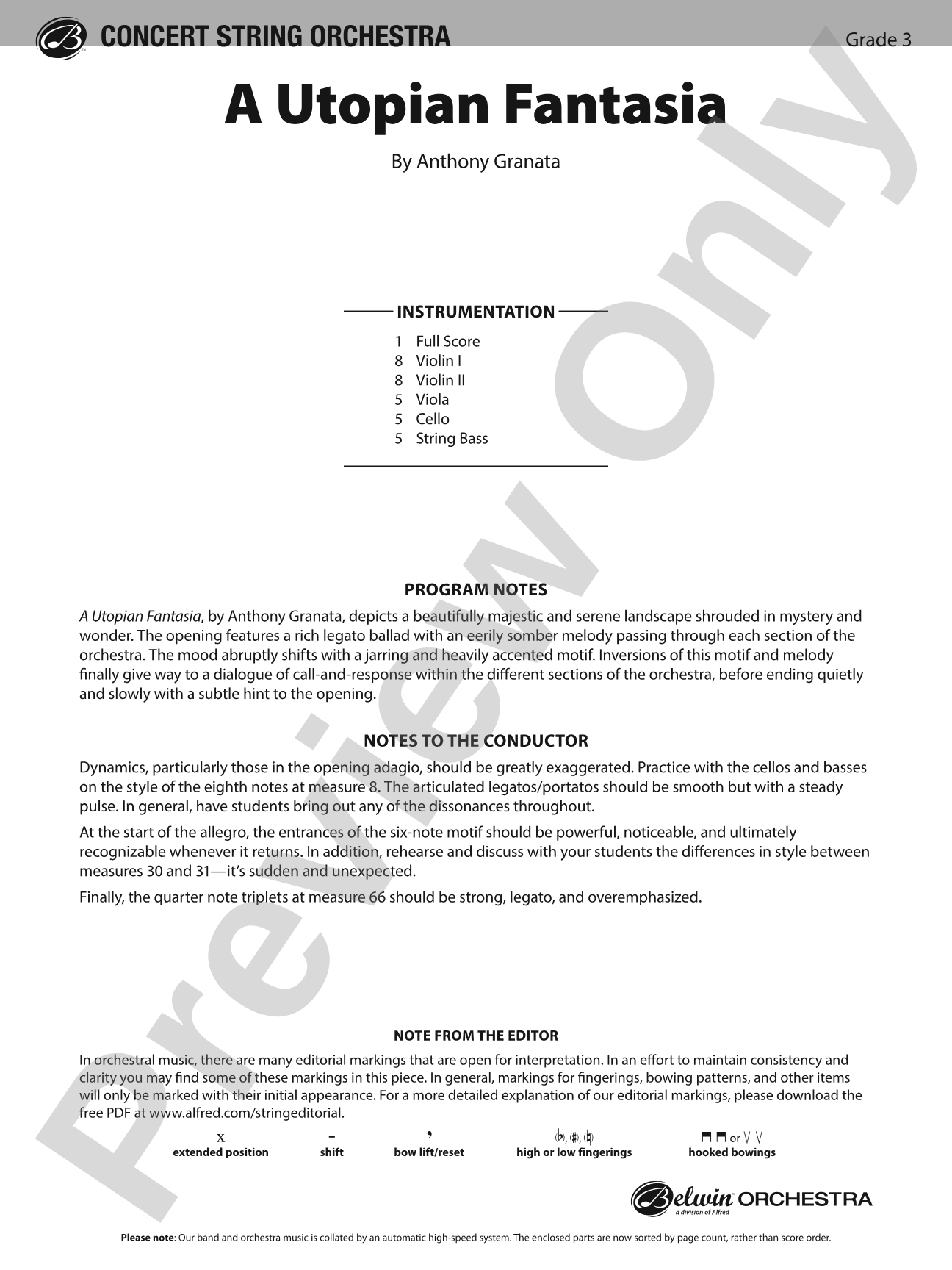 A Utopian Fantasia: String Orchestra Conductor Score & Parts