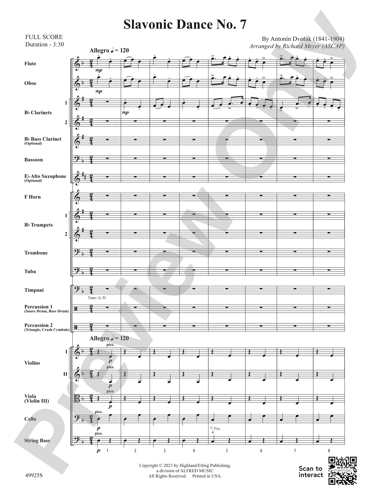 Slavonic Dance No. 7: Full Orchestra Conductor Score & Parts