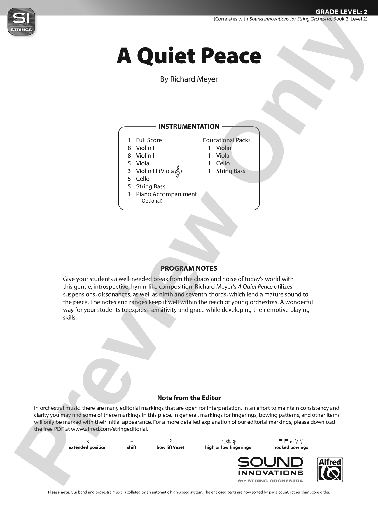 A Quiet Peace: String Orchestra Conductor Score & Parts