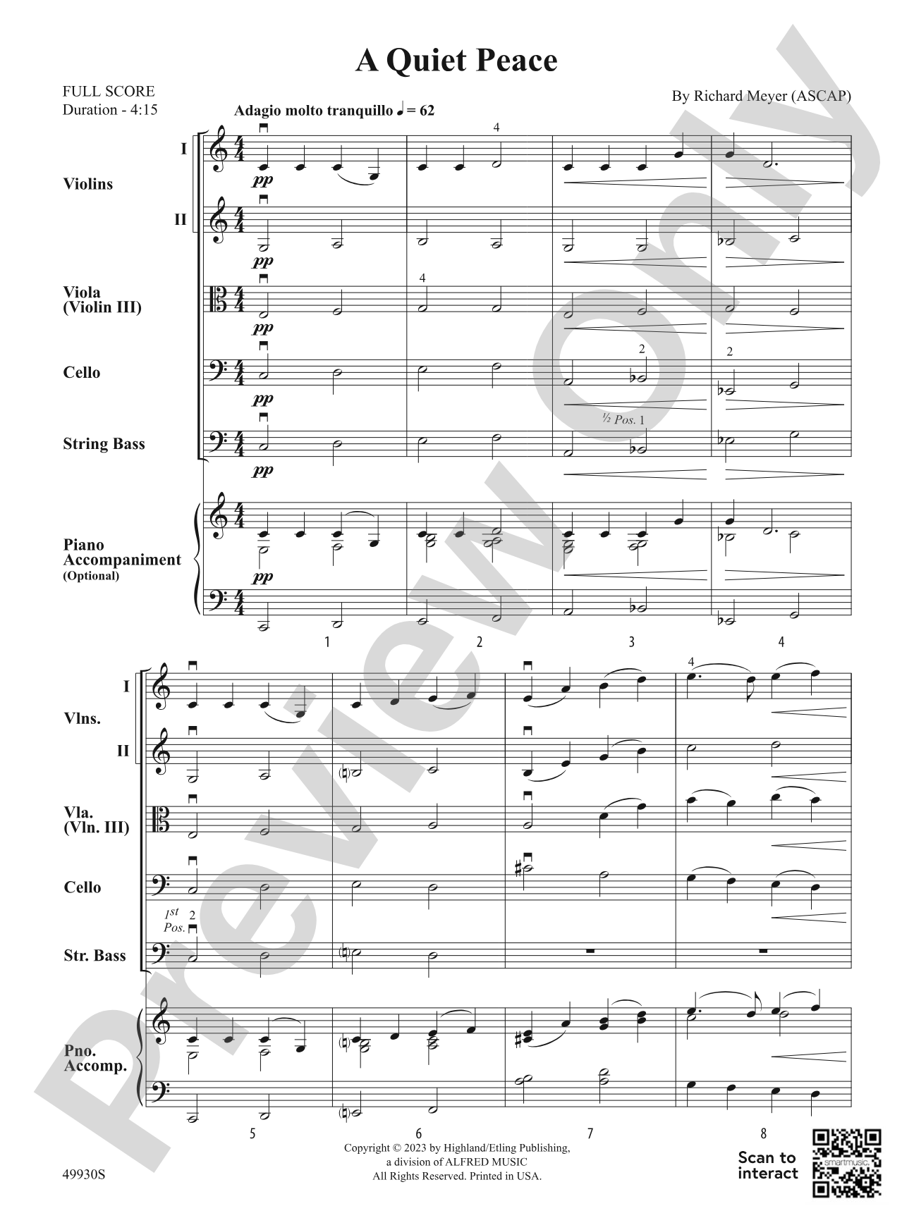 A Quiet Peace: String Orchestra Conductor Score & Parts