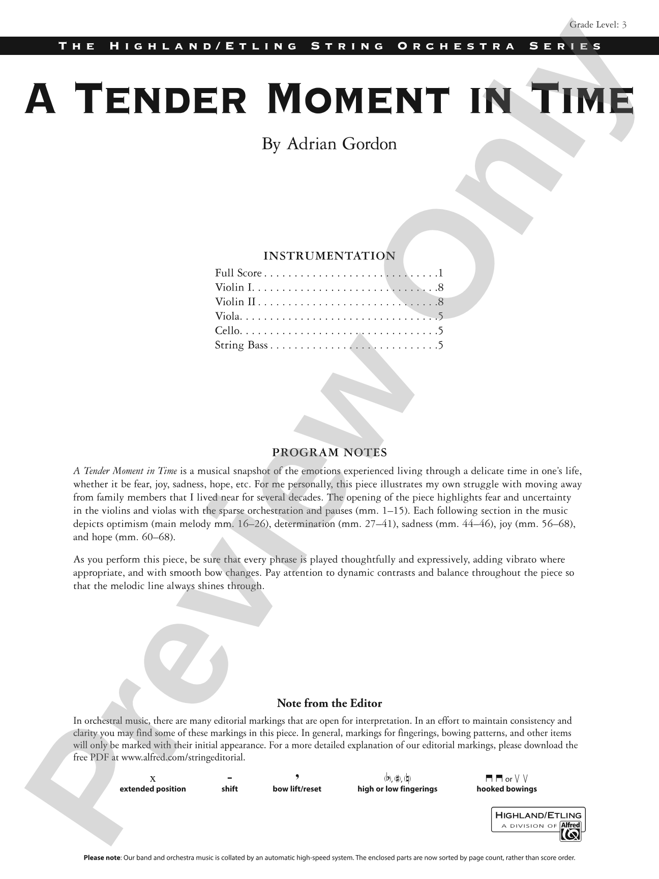 A Tender Moment in Time: String Orchestra Conductor Score & Parts