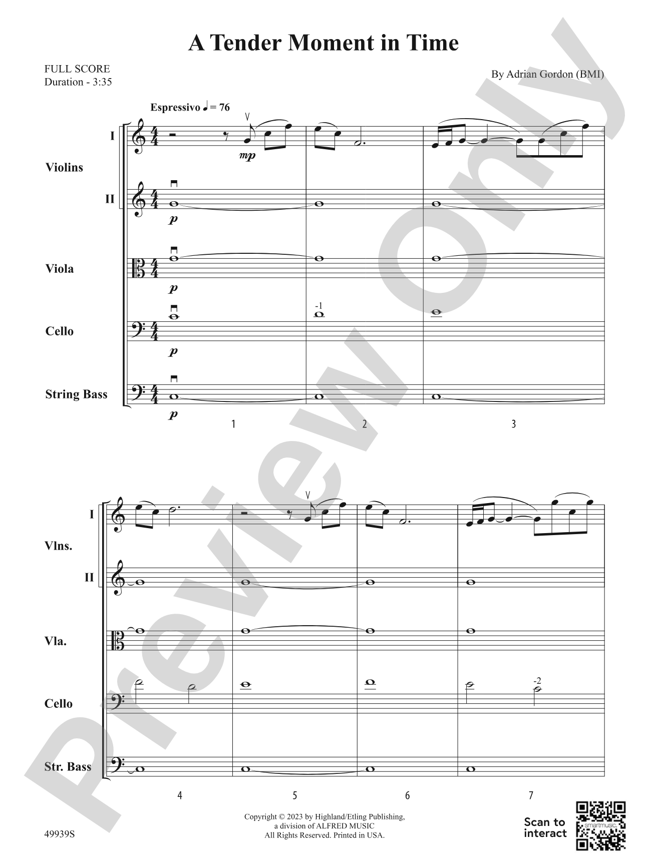 A Tender Moment in Time: String Orchestra Conductor Score & Parts
