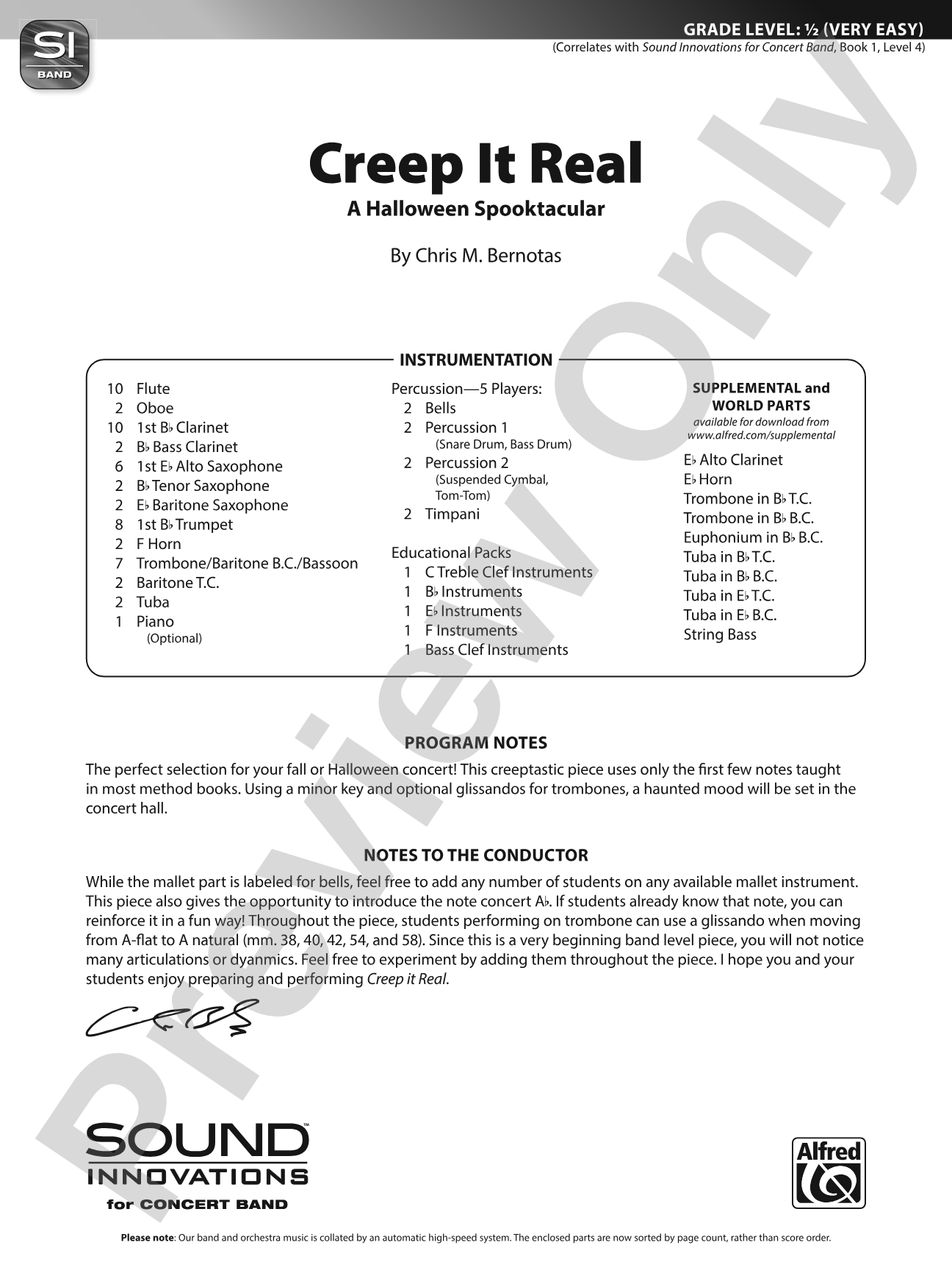 Creep It Real: Concert Band Conductor Score & Parts