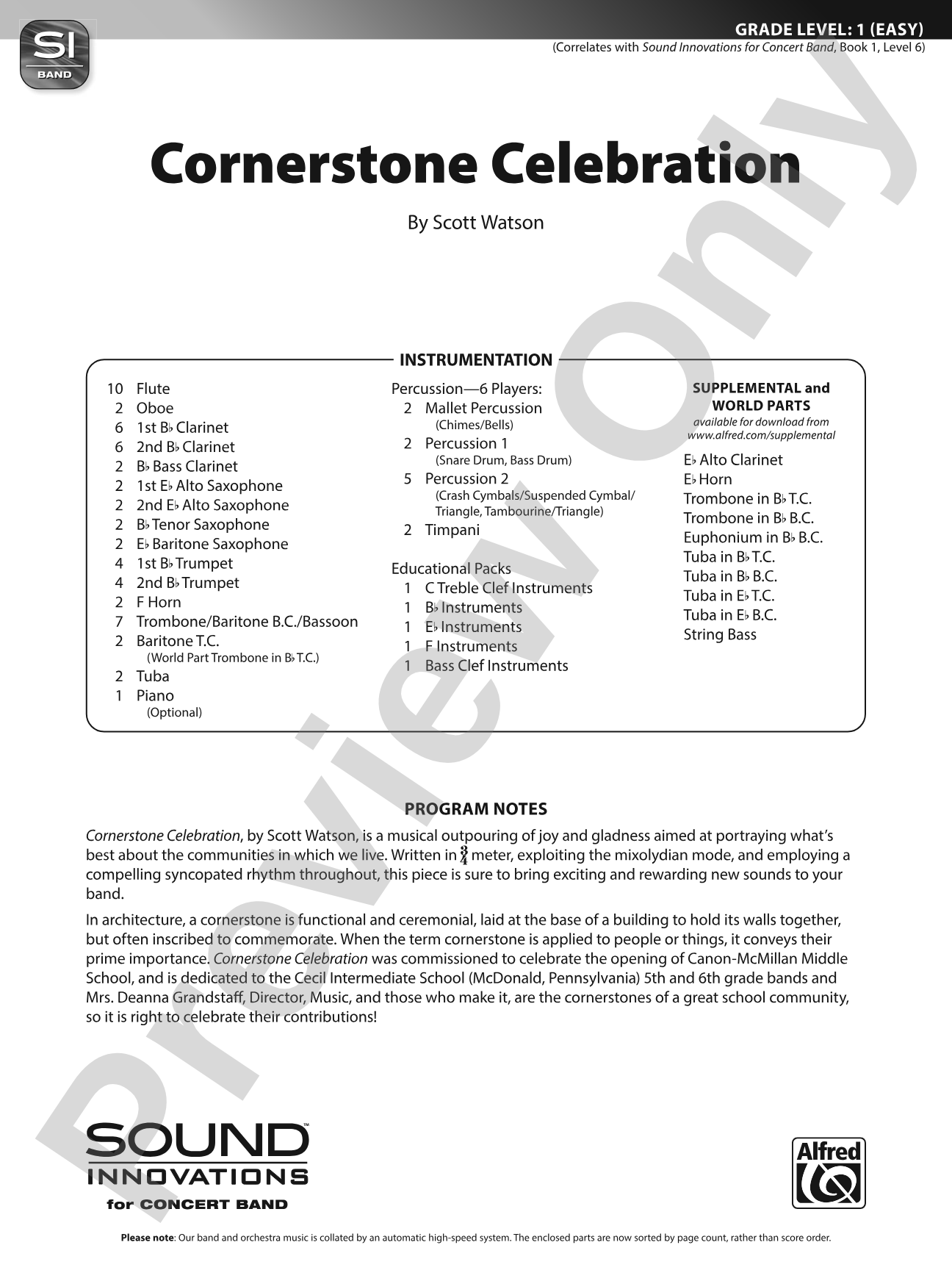 Cornerstone Celebration: Concert Band Conductor Score & Parts