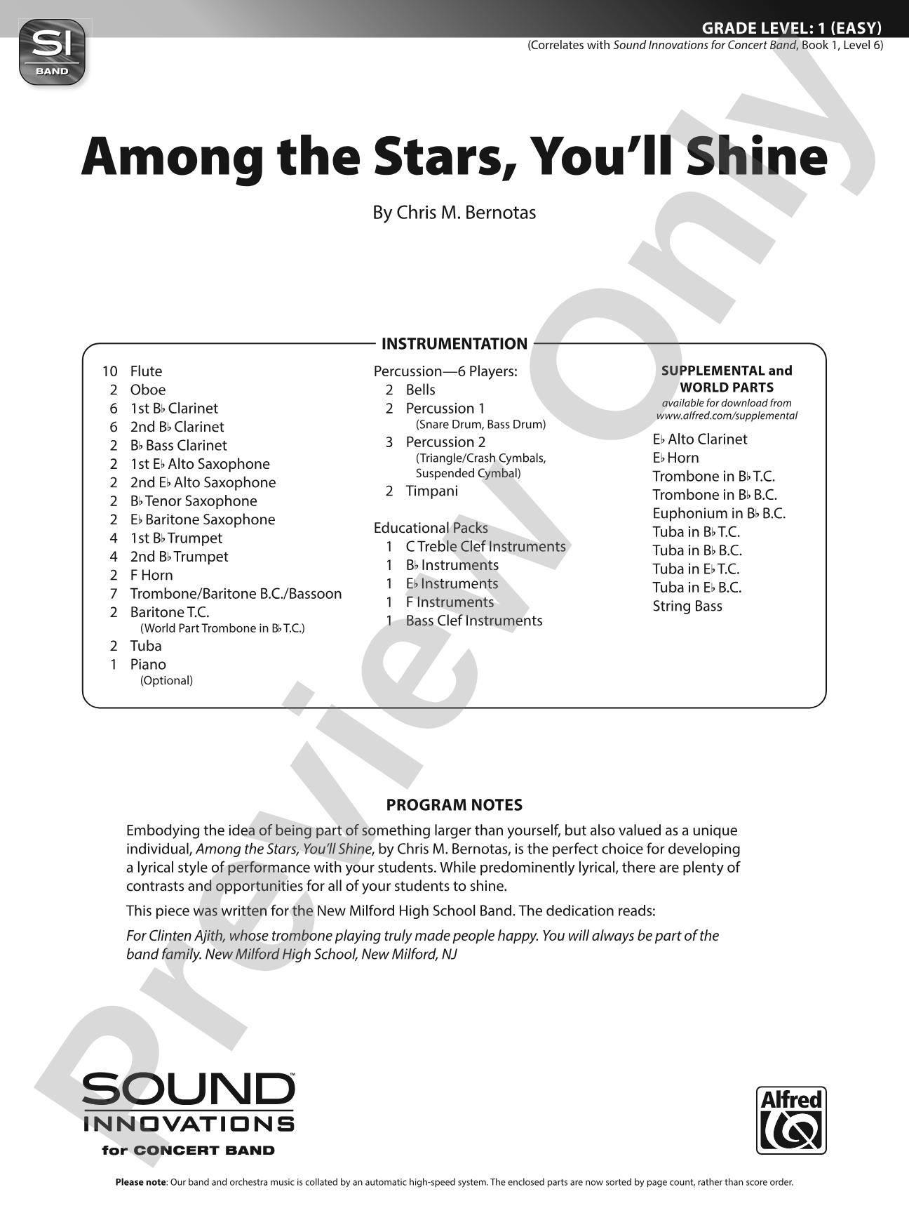 "Among the Stars, You'll Shine": Concert Band Conductor Score & Parts