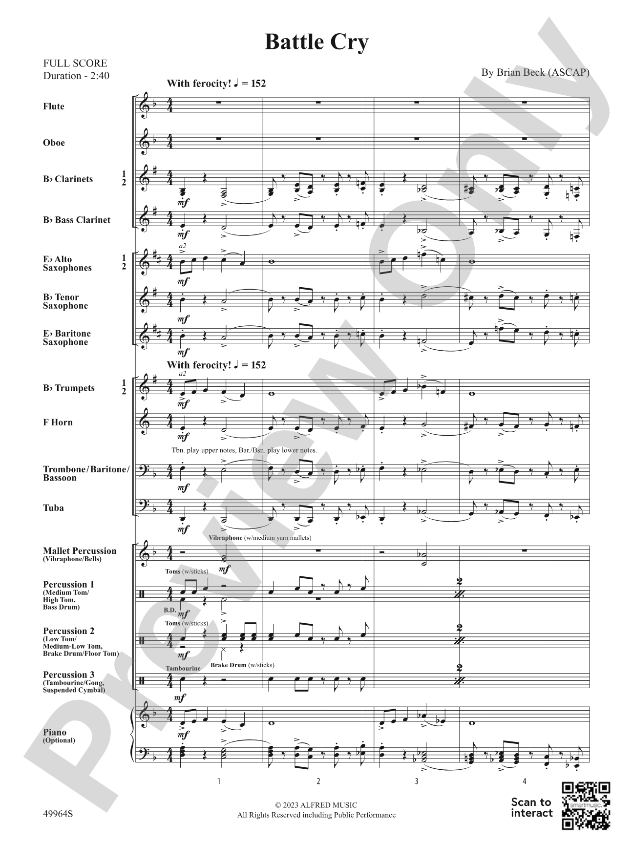 Battle Cry: Concert Band Conductor Score & Parts
