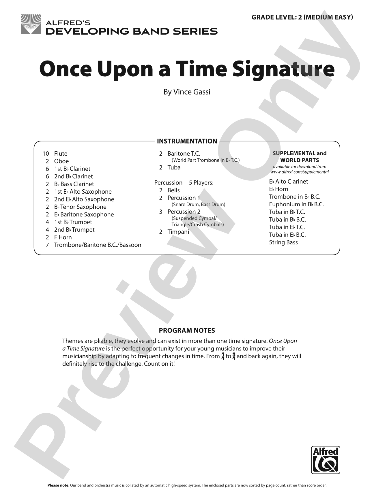 Once Upon a Time Signature: Concert Band Conductor Score & Parts
