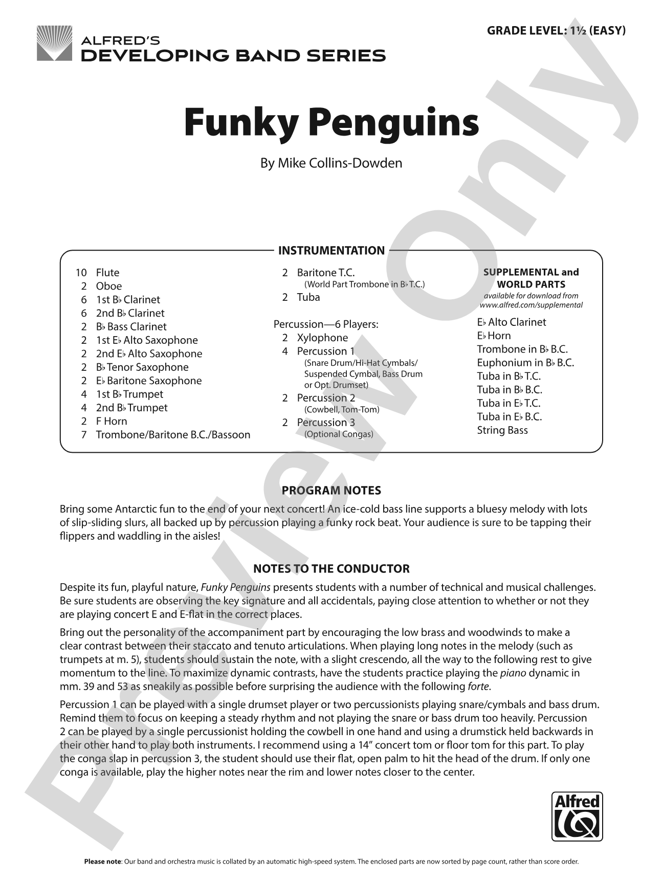 Funky Penguins: Concert Band Conductor Score & Parts
