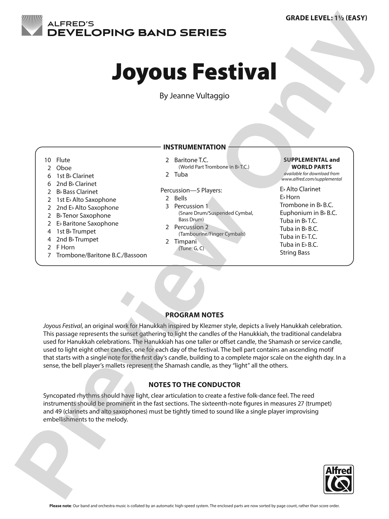 Joyous Festival: Concert Band Conductor Score & Parts